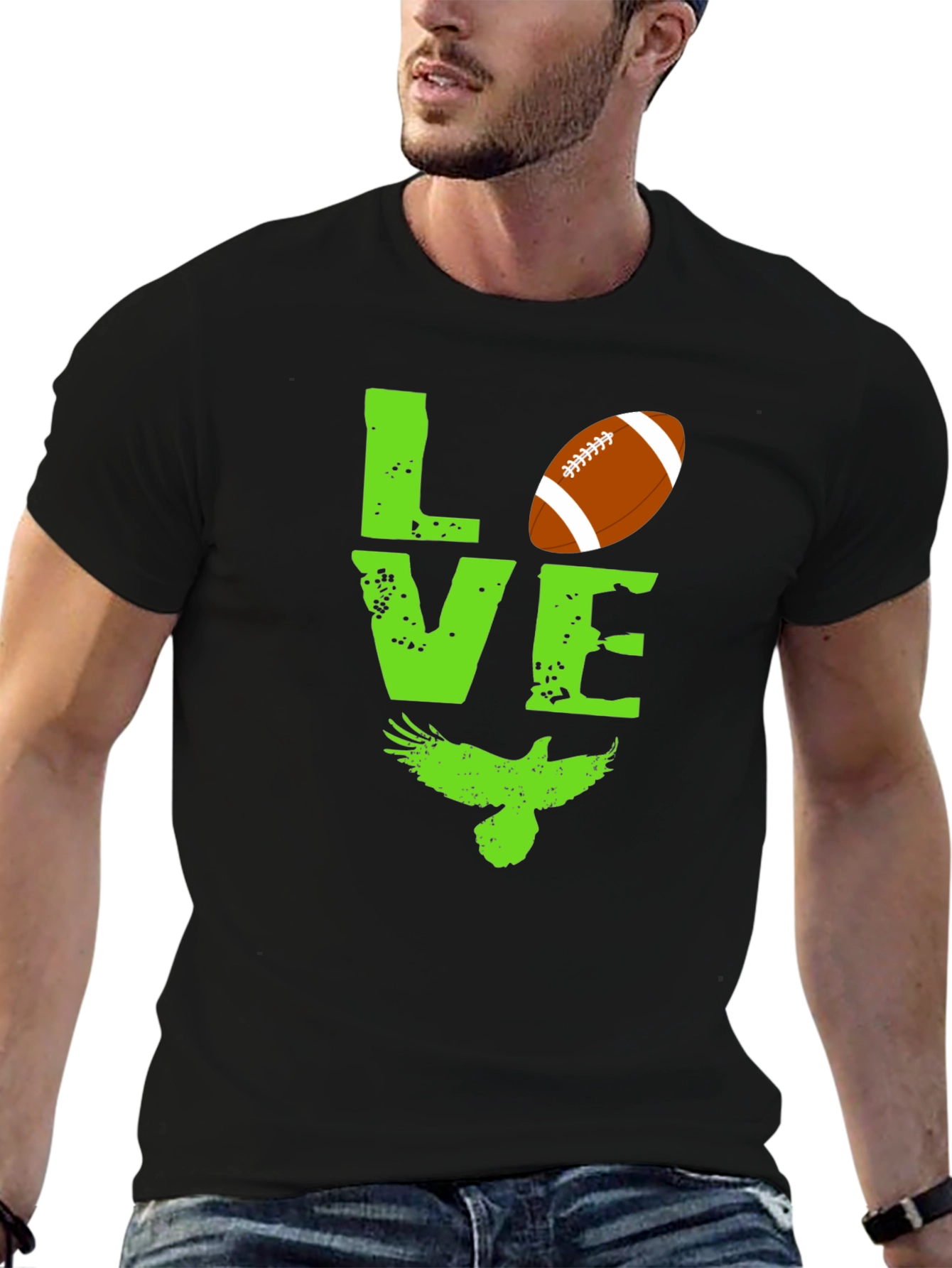 Black Love Football and Eagles Graphic T-Shirt view 6