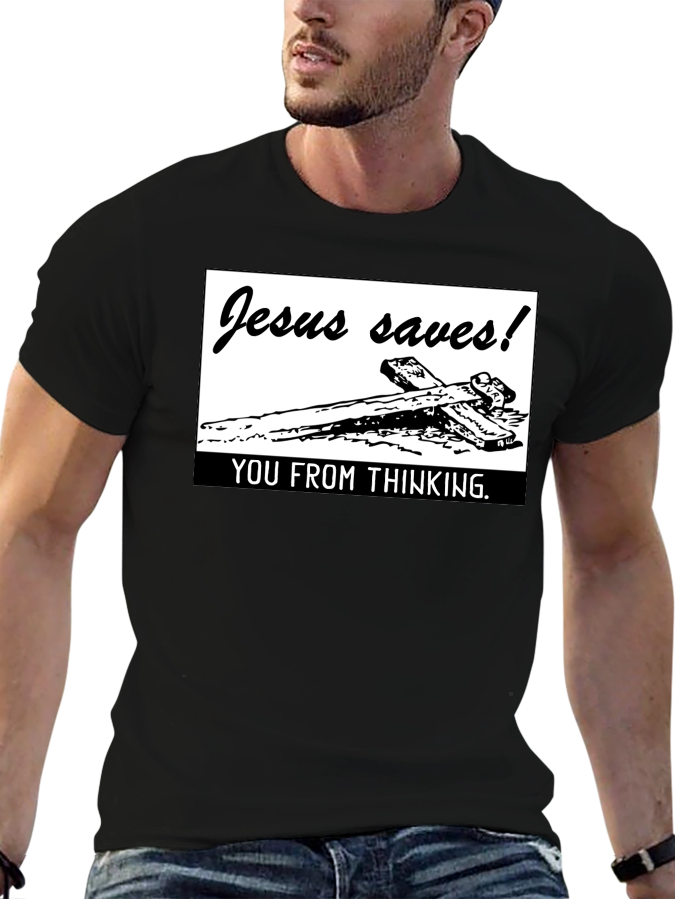 Black Jesus Saves! Graphic T-Shirt - Black view 6