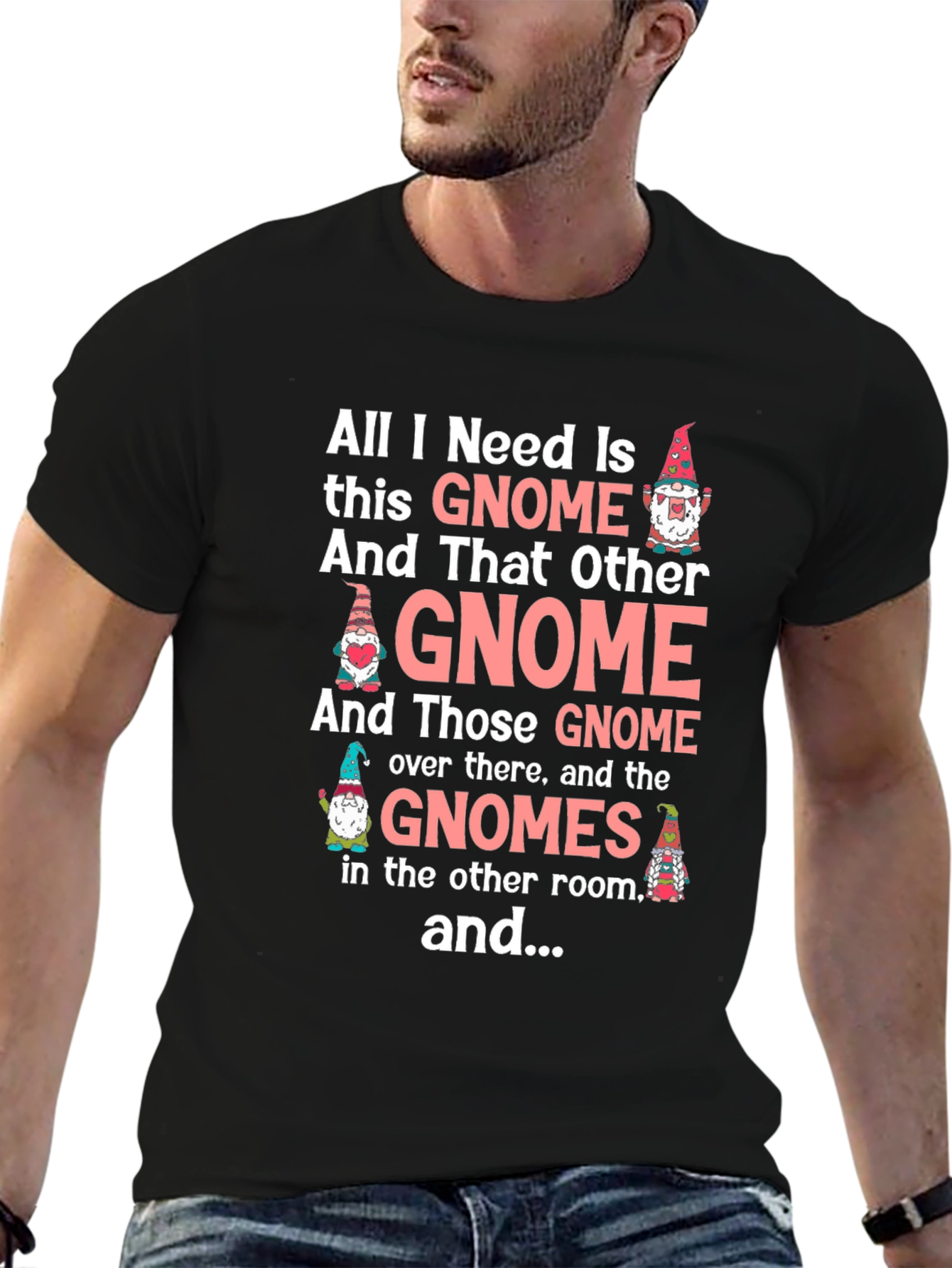 Black Funny Gnome Lover Graphic T-Shirt view 6