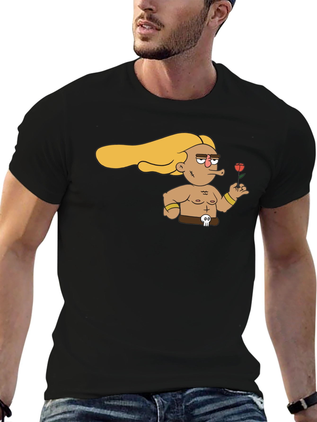 Black Cartoon Warrior T-Shirt - Unique Graphic Tee view 6
