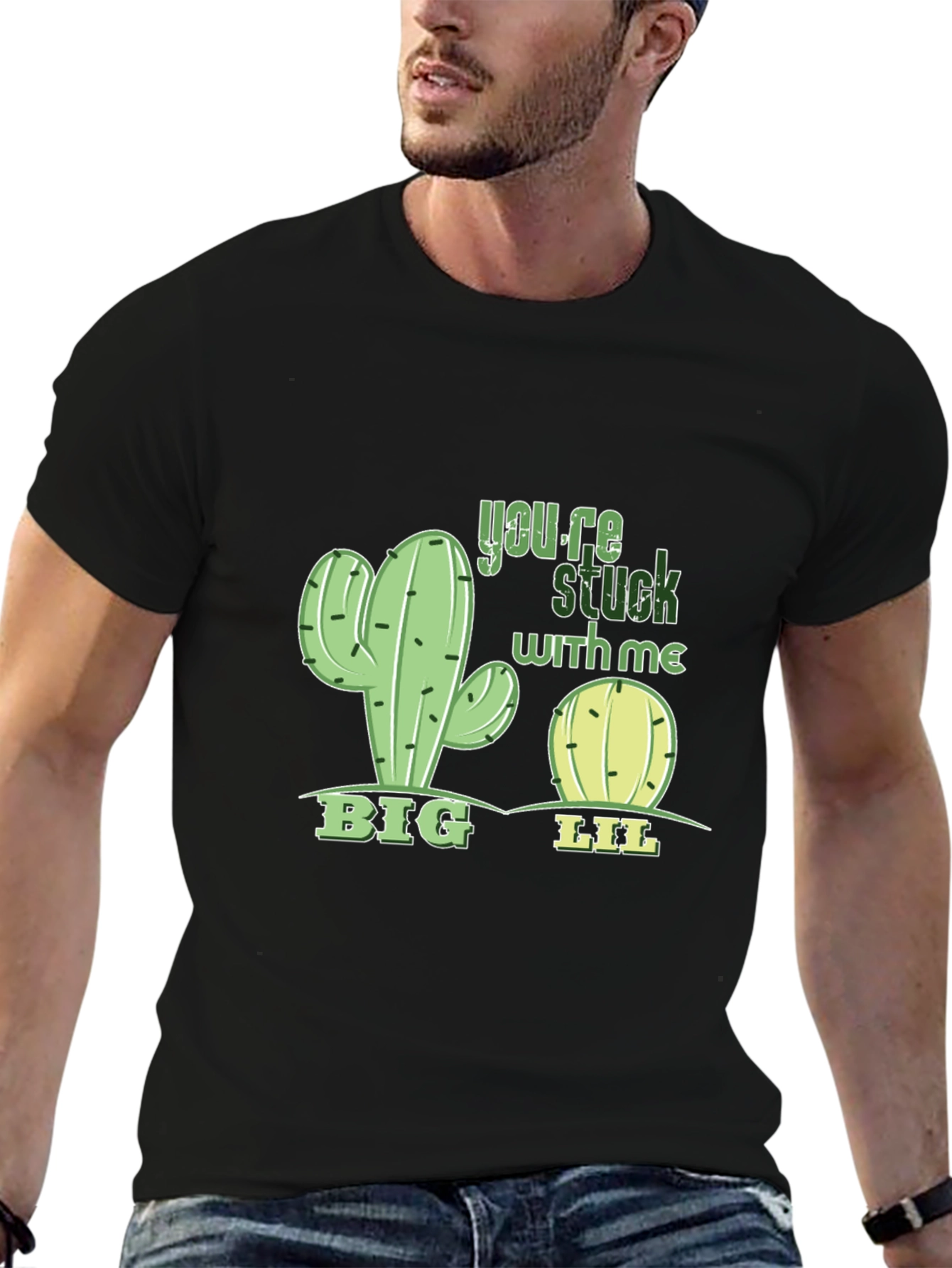 Black Funny Cactus You're Stuck With Me T-Shirt view 6