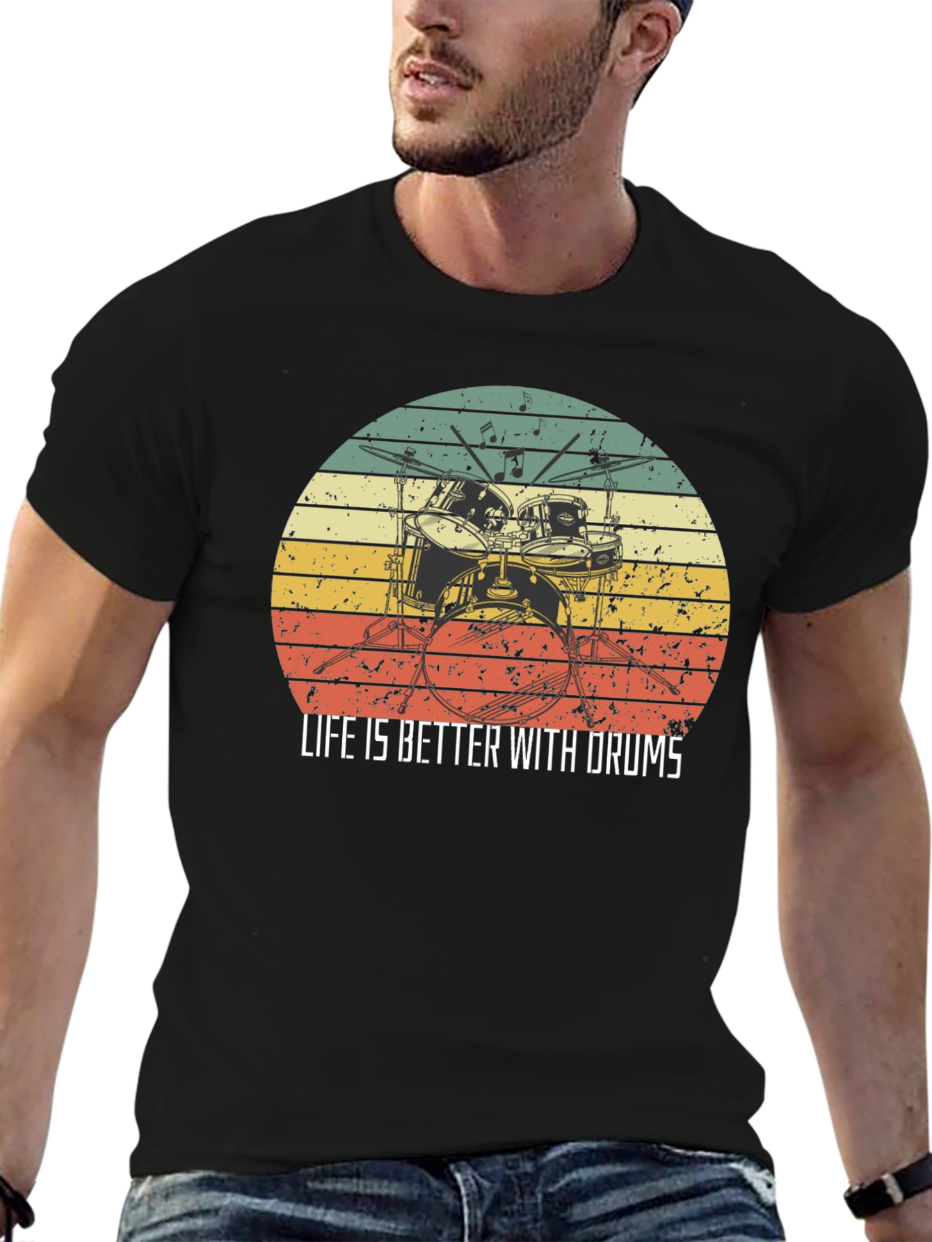 Black Life is Better With Drums Black T-Shirt view 6