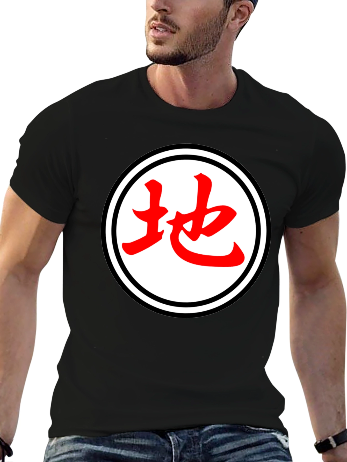 Black Japanese Symbol T-Shirt - Black Cotton Blend Casual Tee view 6