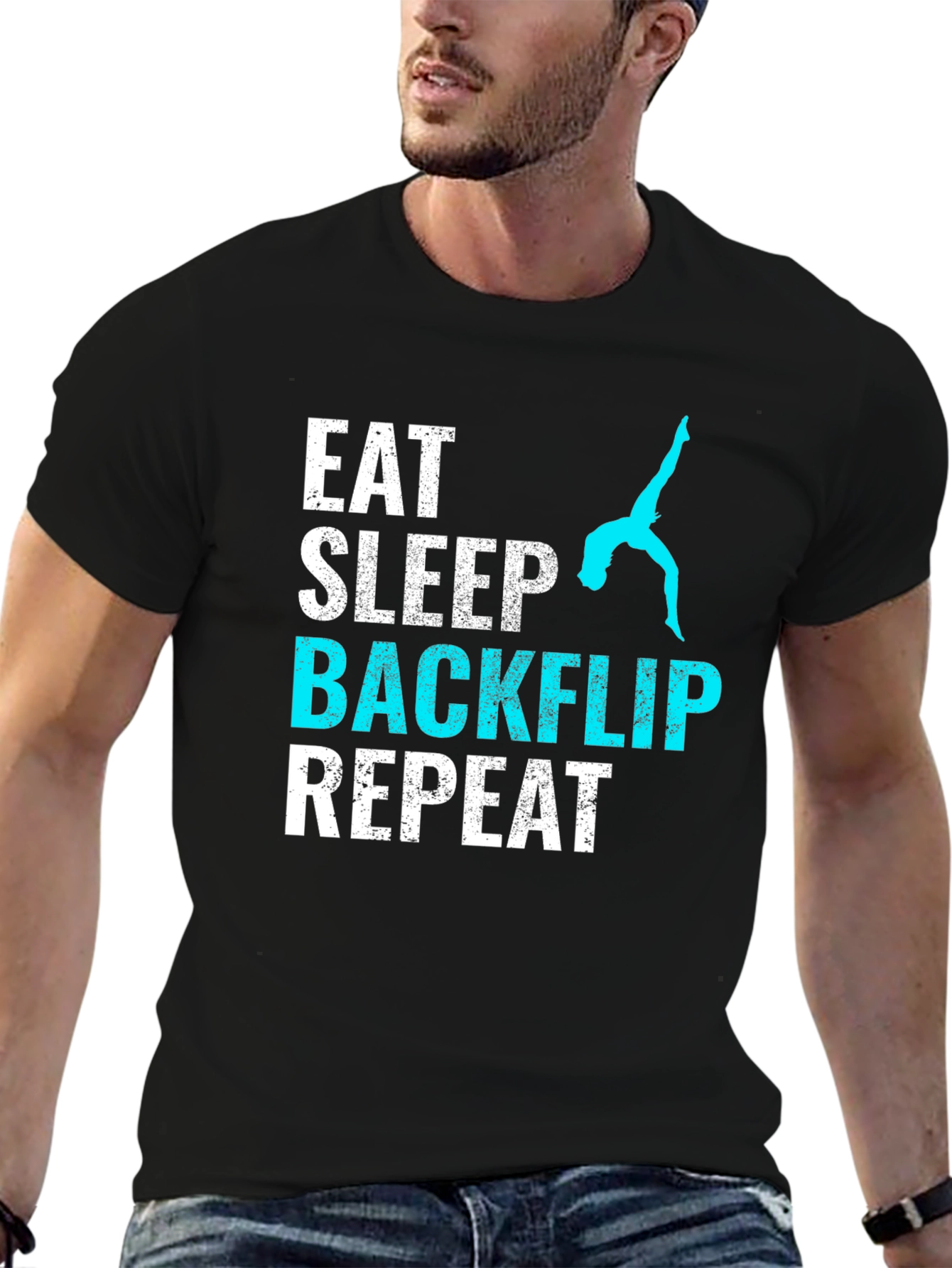 Black Eat Sleep Backflip Repeat T-Shirt - Gymnast Tee view 6