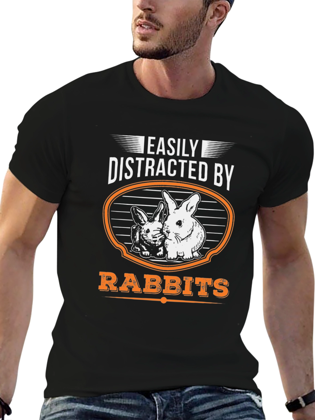 Black Easily Distracted By Rabbits Funny Graphic T-Shirt view 6