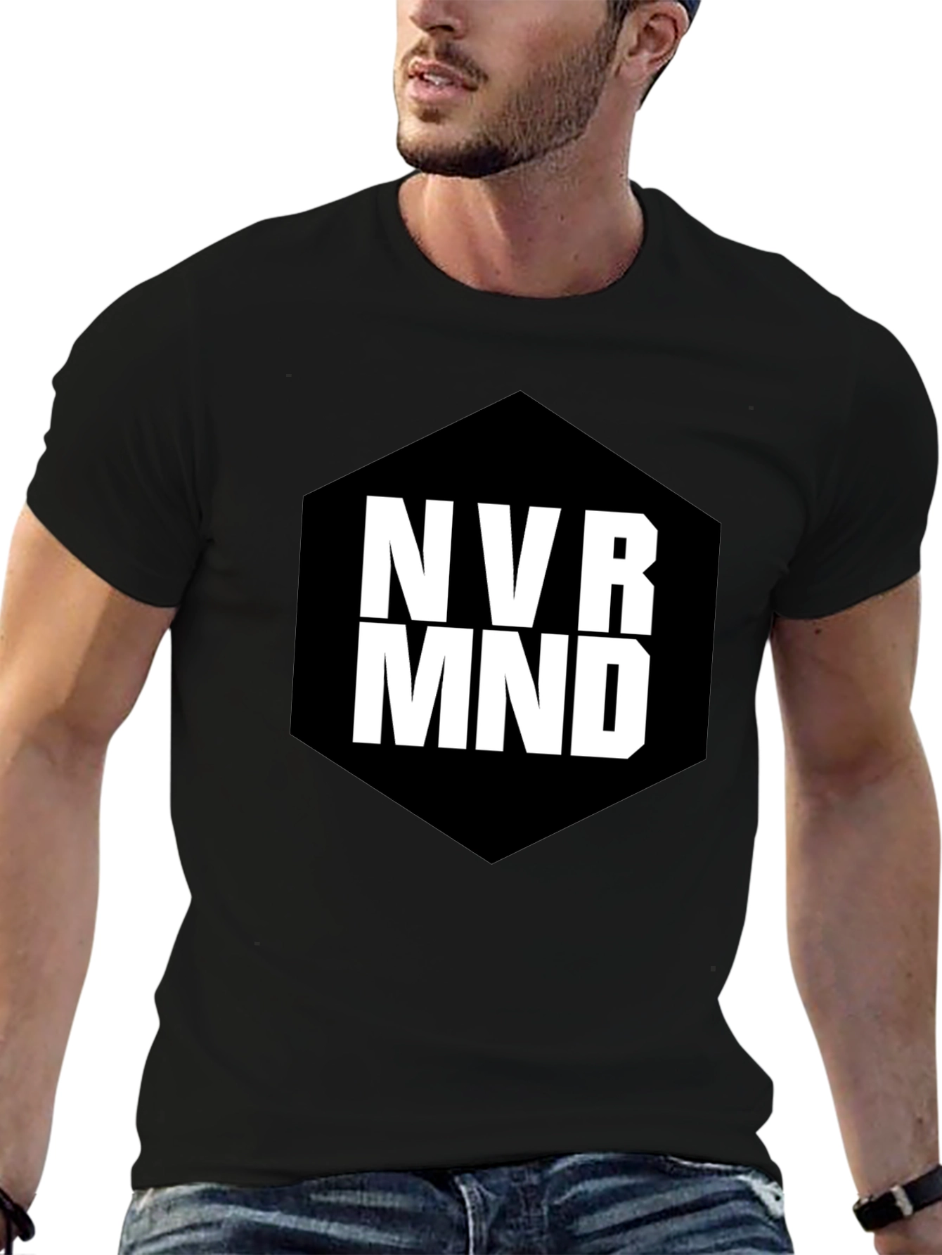 Black NVR MND Black Graphic T-Shirt - Modern Tee view 6
