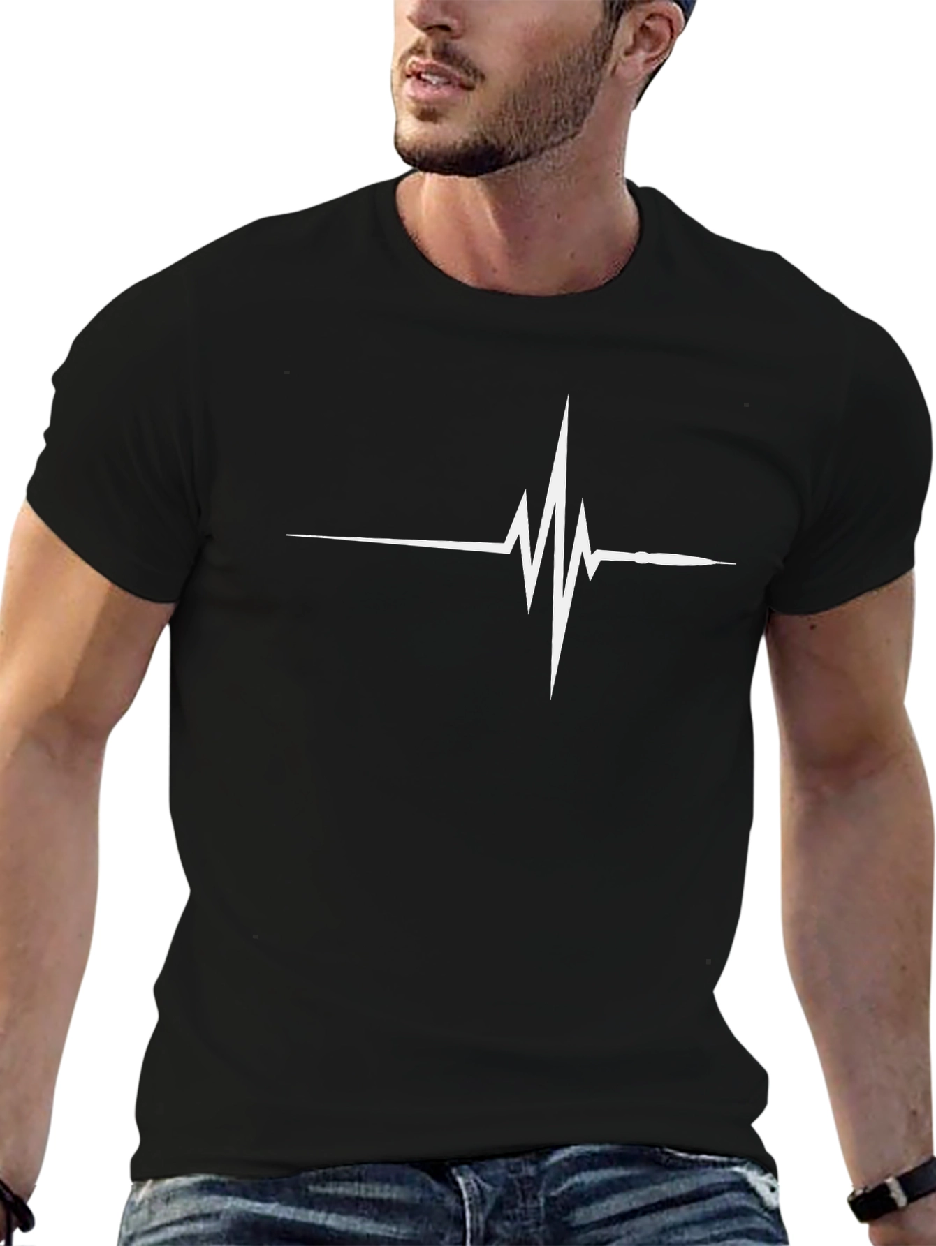 Black Heartbeat Graphic Tee - Black Cotton T-Shirt view 6