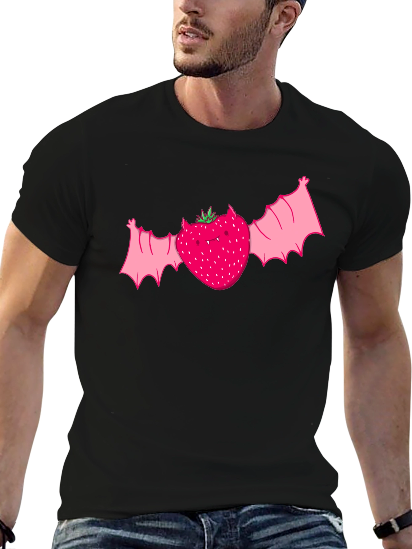 Black Strawberry Bat Graphic Tee - Unique Horror Style view 6