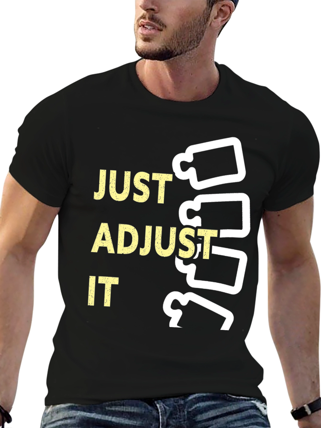 Black Just Adjust It Chiropractic T-Shirt view 6