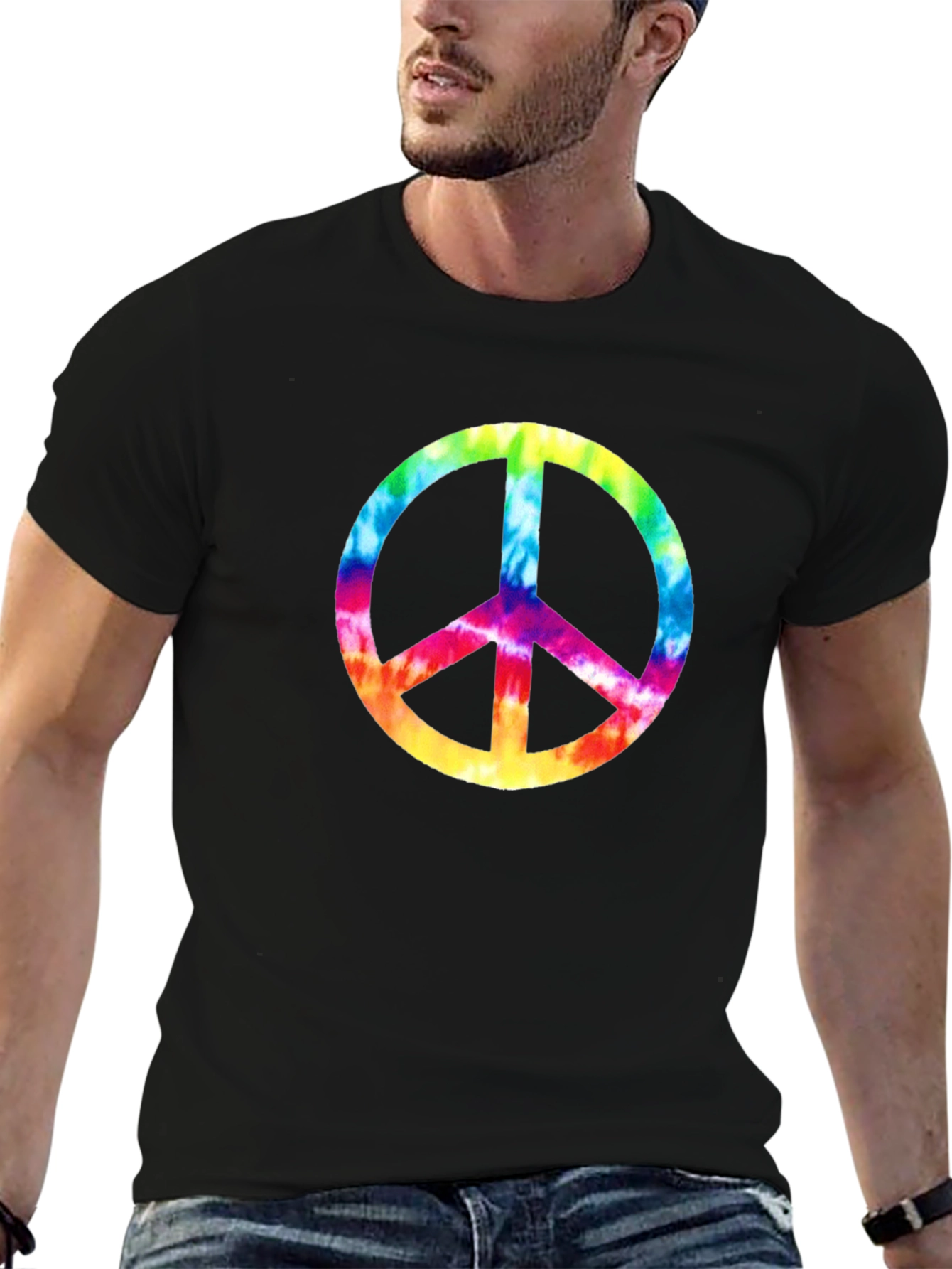 Black Tie-Dye Peace Sign Graphic Tee - Black Cotton Comfort view 6