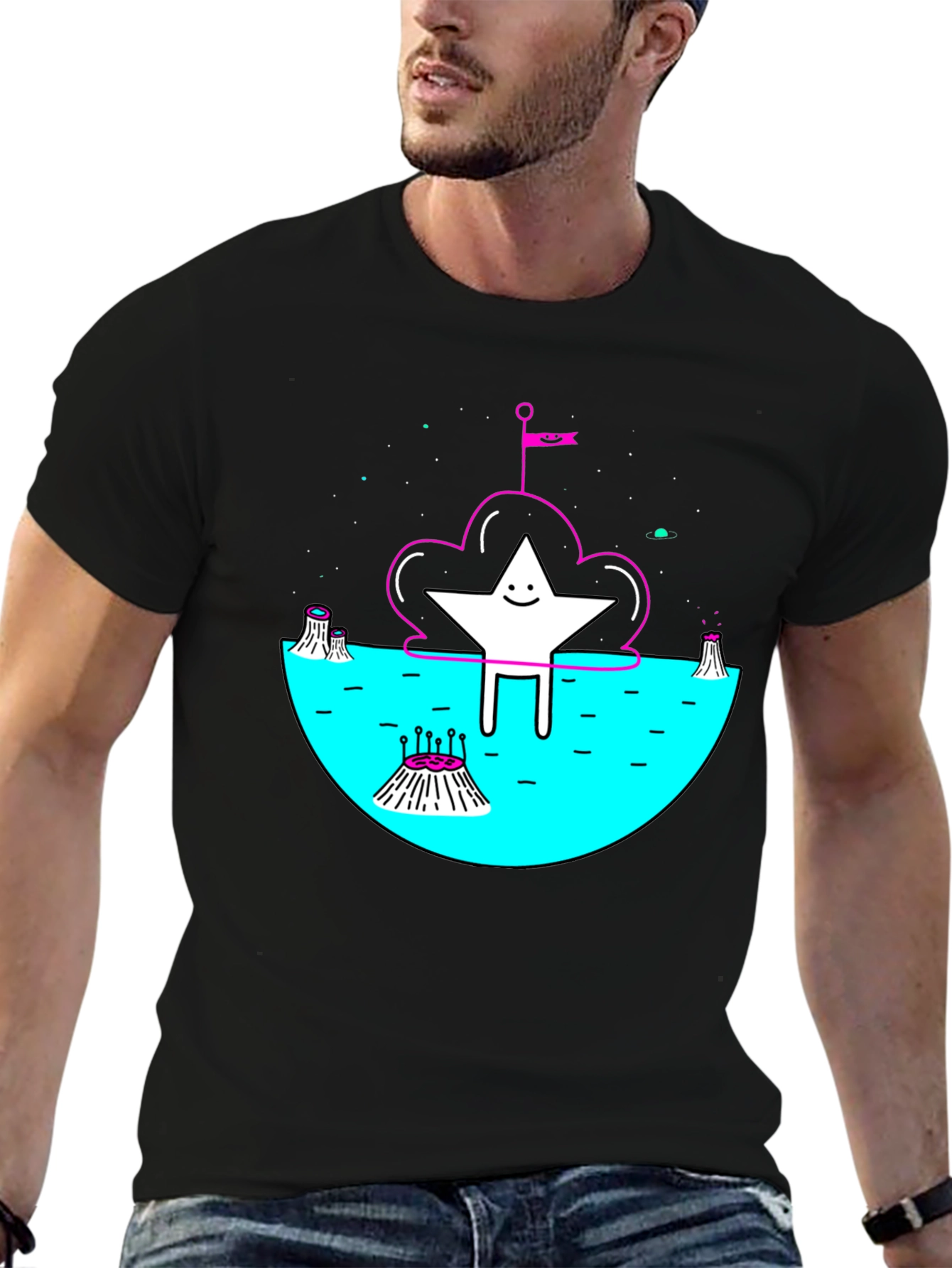 Black Cosmic Star Graphic Tee - Unique Design view 6