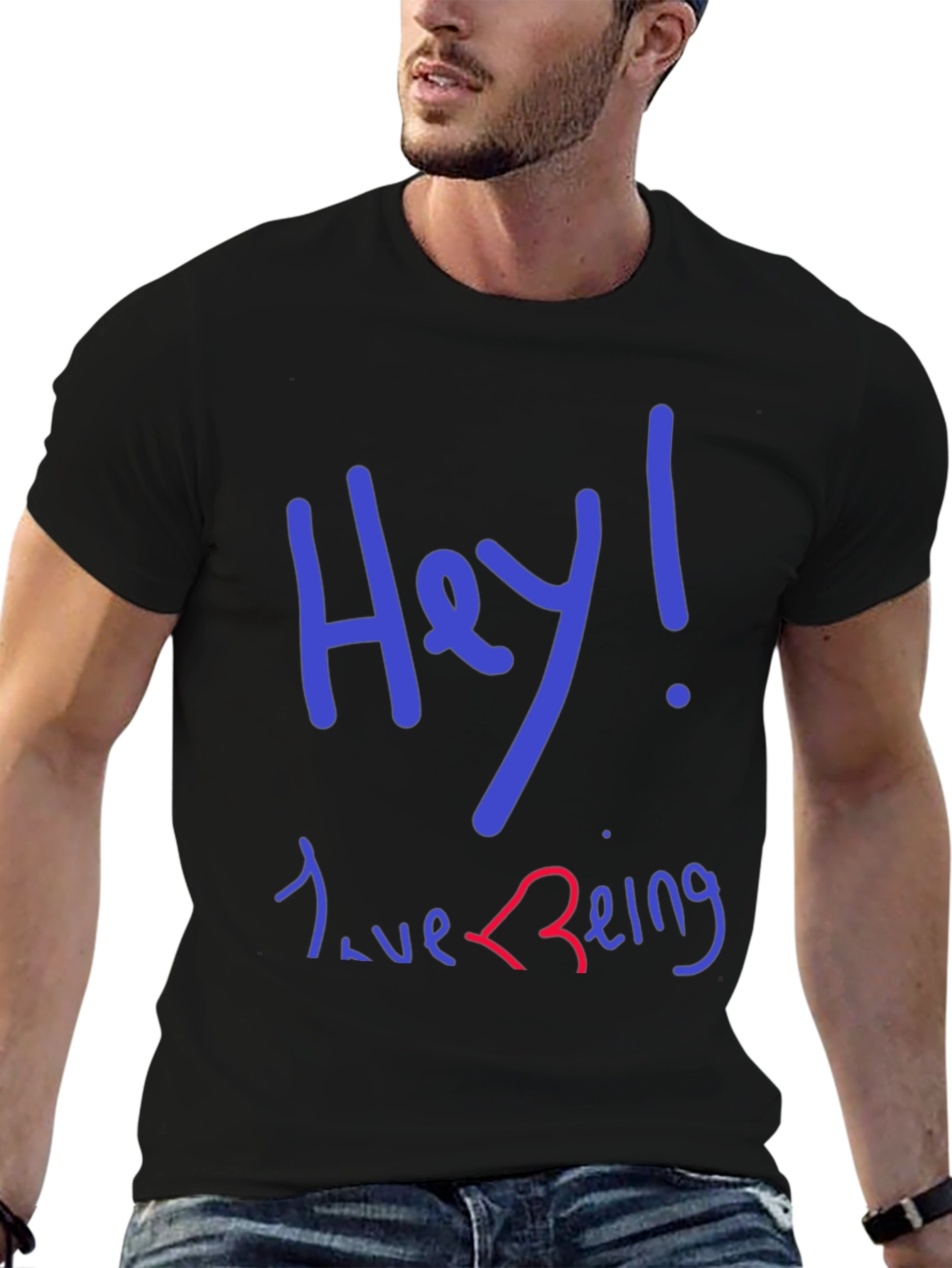 Black Hey! Love Being T-Shirt - Black Graphic Tee view 6