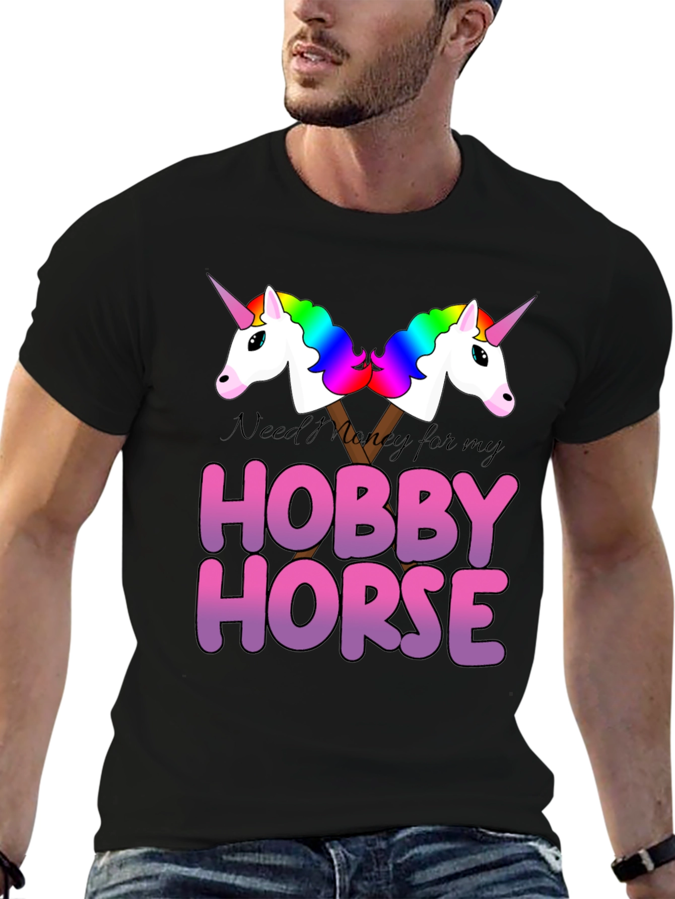 Black Hobby Horse Unicorn Graphic T-Shirt view 6