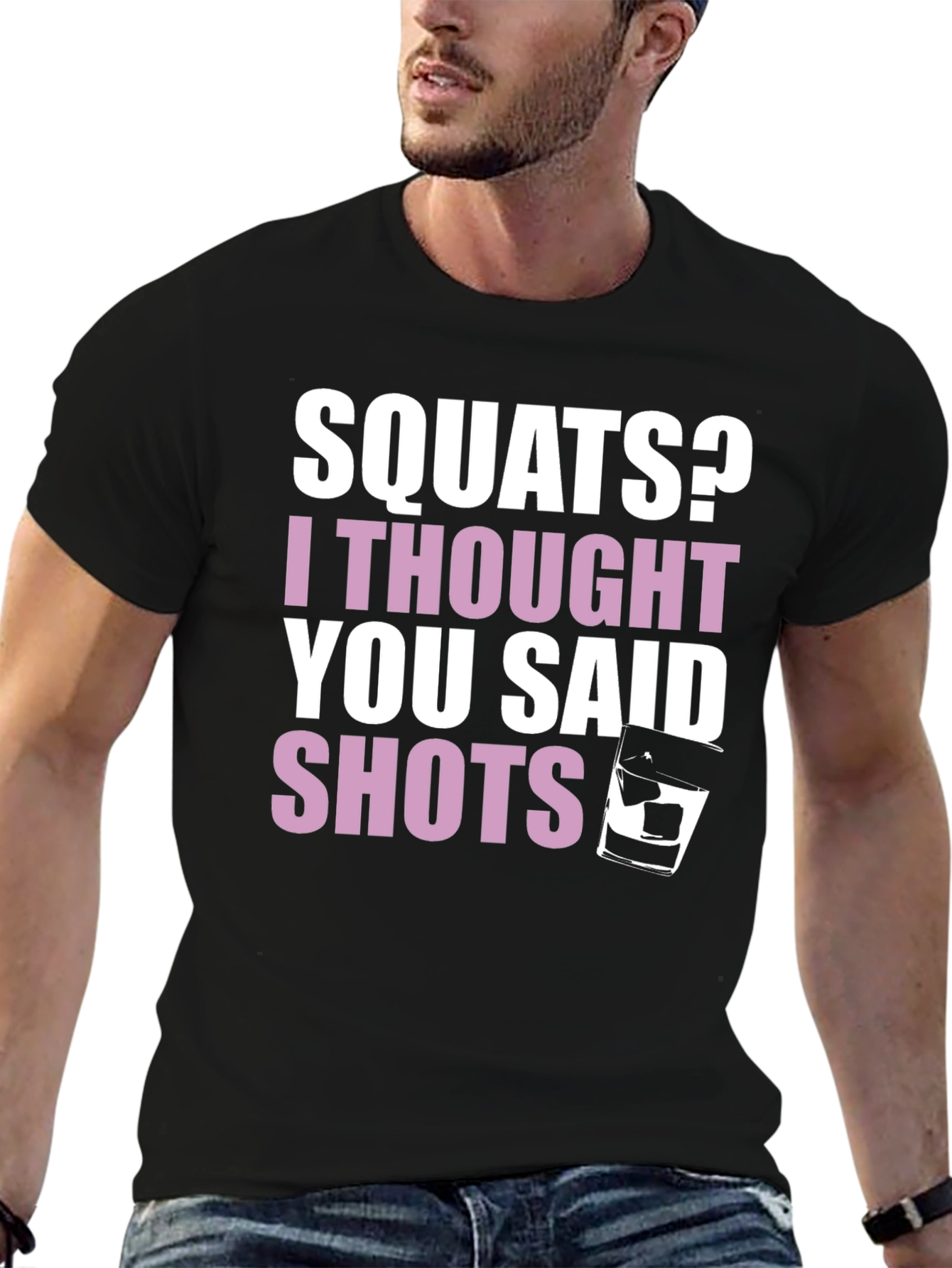 Black Squats or Shots Graphic Tee - Funny Workout Shirt view 6