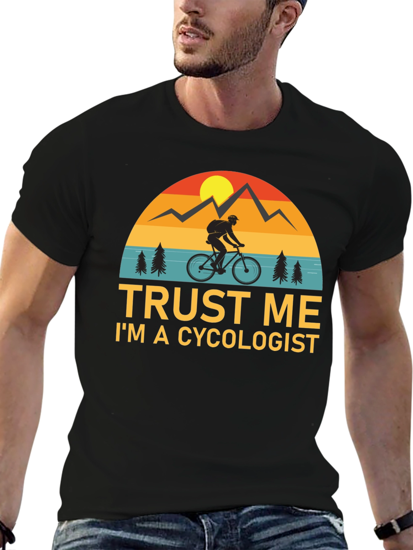 Black Trust Me I'm a Cycologist Funny Biker T-Shirt view 6