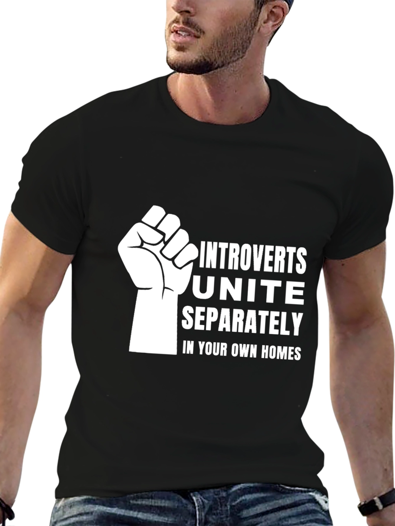 Black Introverts Unite Separately T-Shirt, Funny Slogan Tee view 6