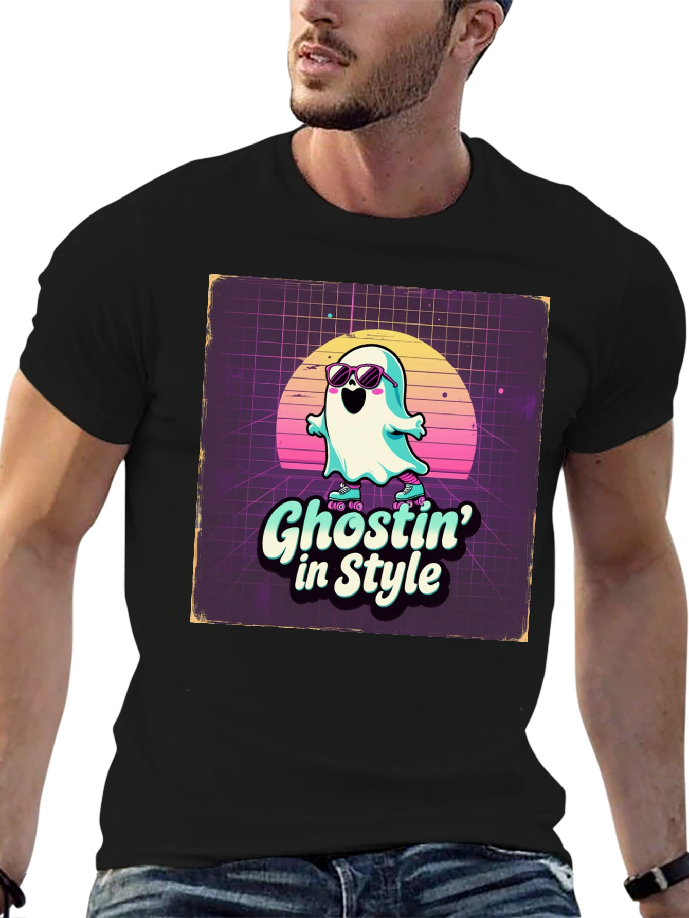 Black Ghostin' in Style Retro T-Shirt view 6