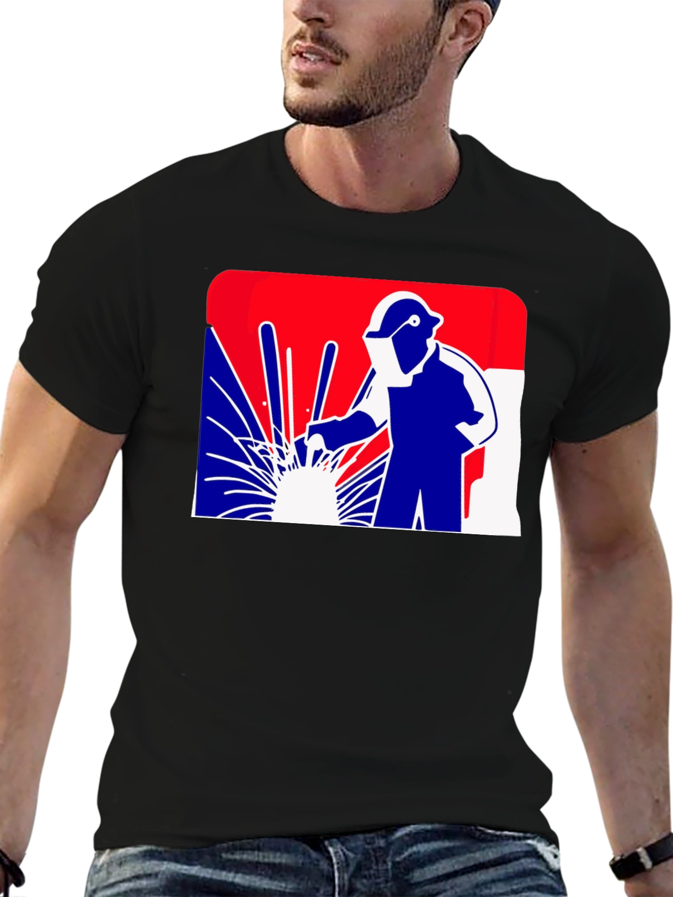 Black Welder Graphic T-Shirt - Patriotic Design view 6