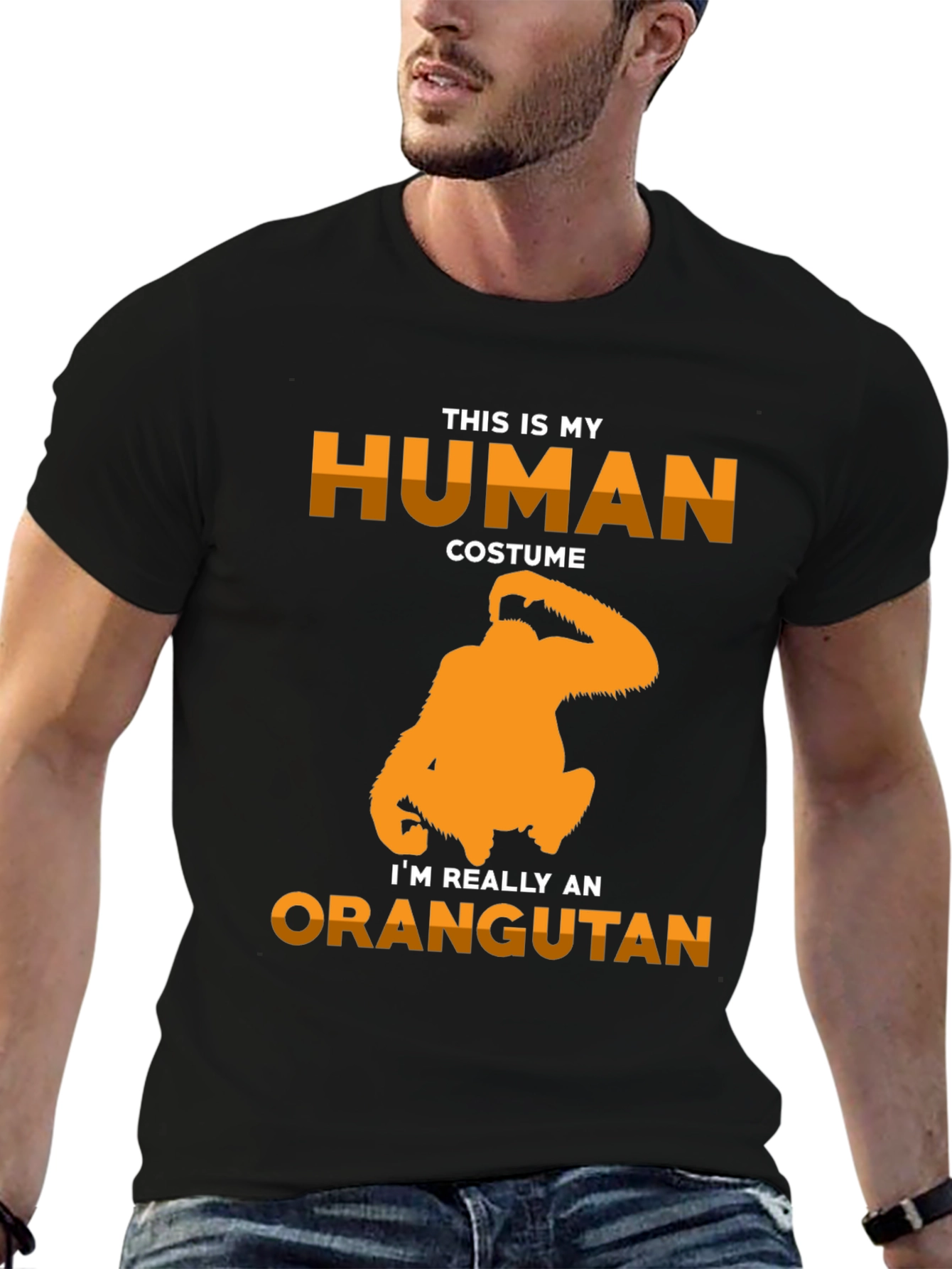 Black Human Costume Orangutan Graphic T-Shirt view 6