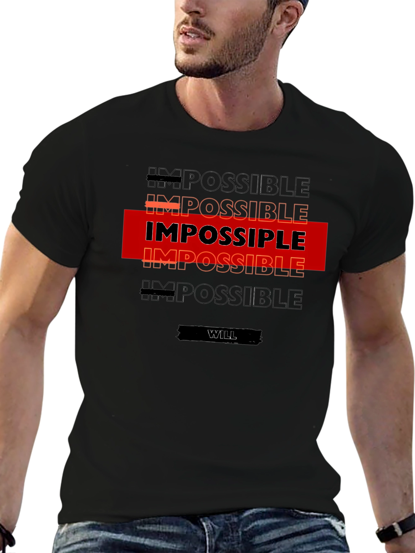 Black Impossible is Nothing T-Shirt - Motivational Design view 6