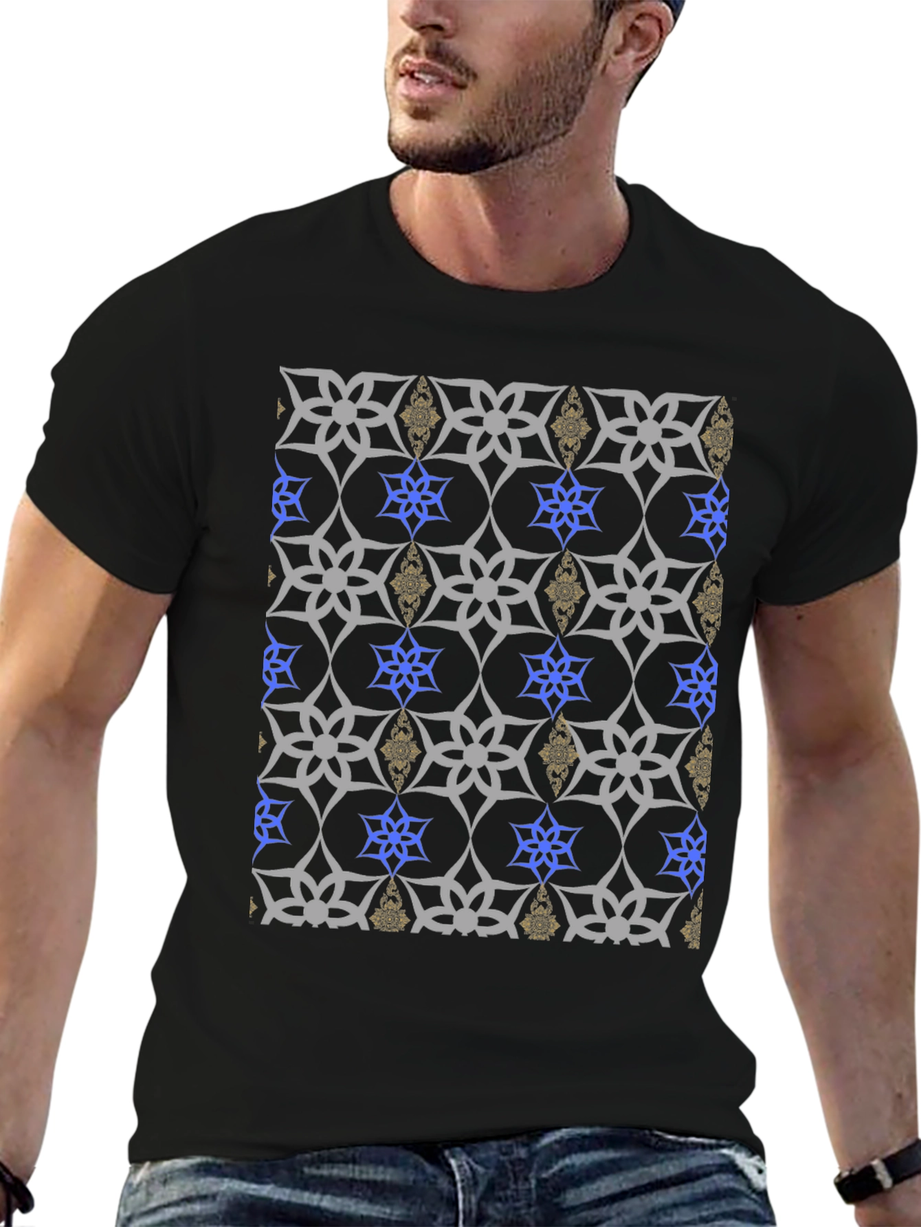 Black Patterned Black T-Shirt view 6