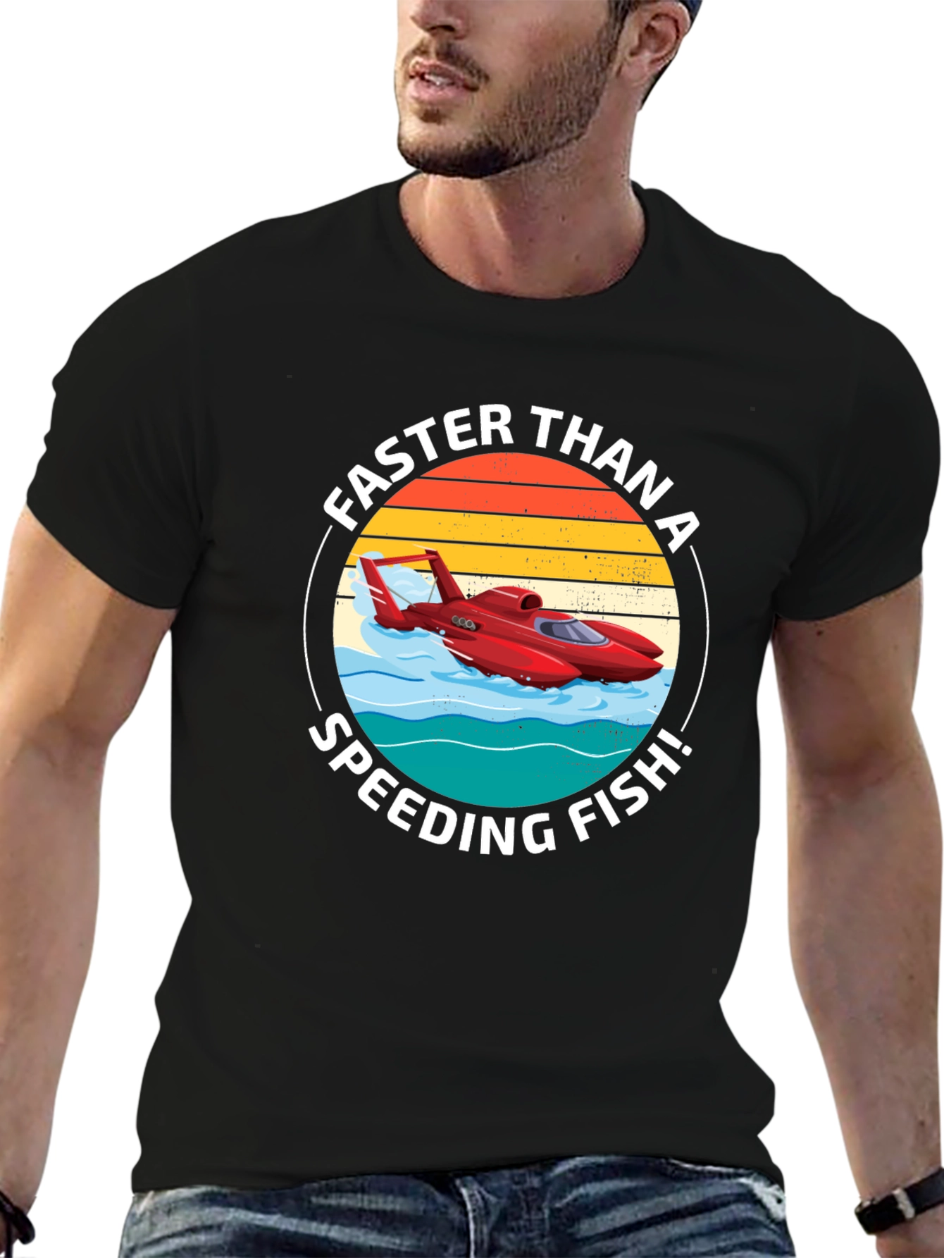 Black Faster Than a Speeding Fish T-Shirt view 6