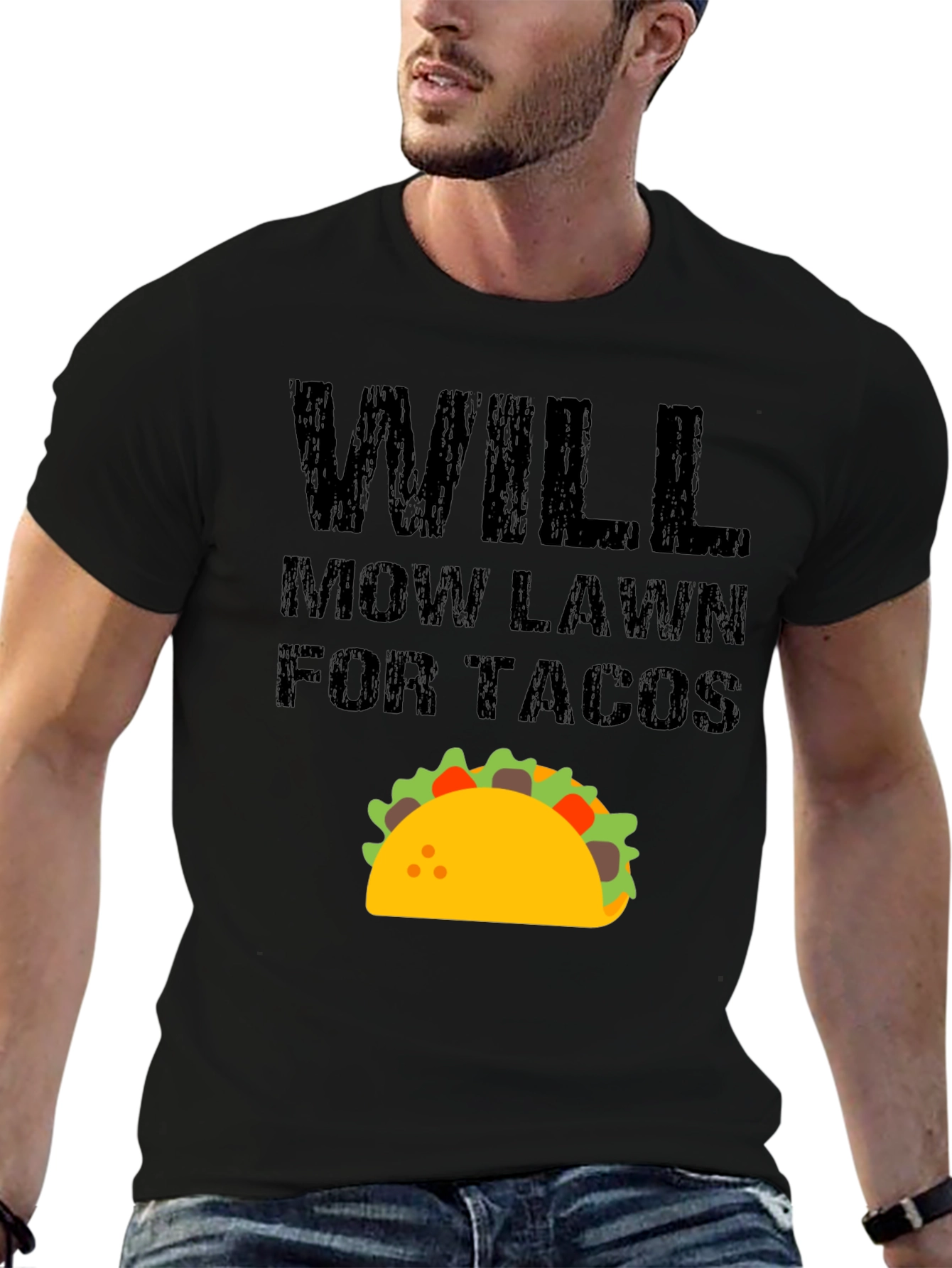 Black Will Mow Lawn for Tacos Funny Graphic T-Shirt view 6