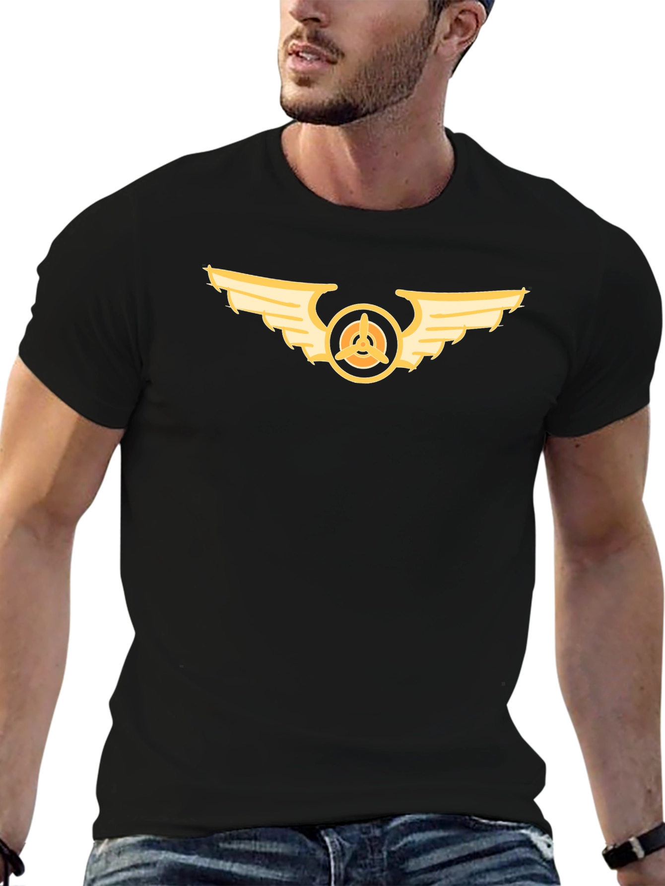 Black Winged Propeller Graphic Black Tee view 6