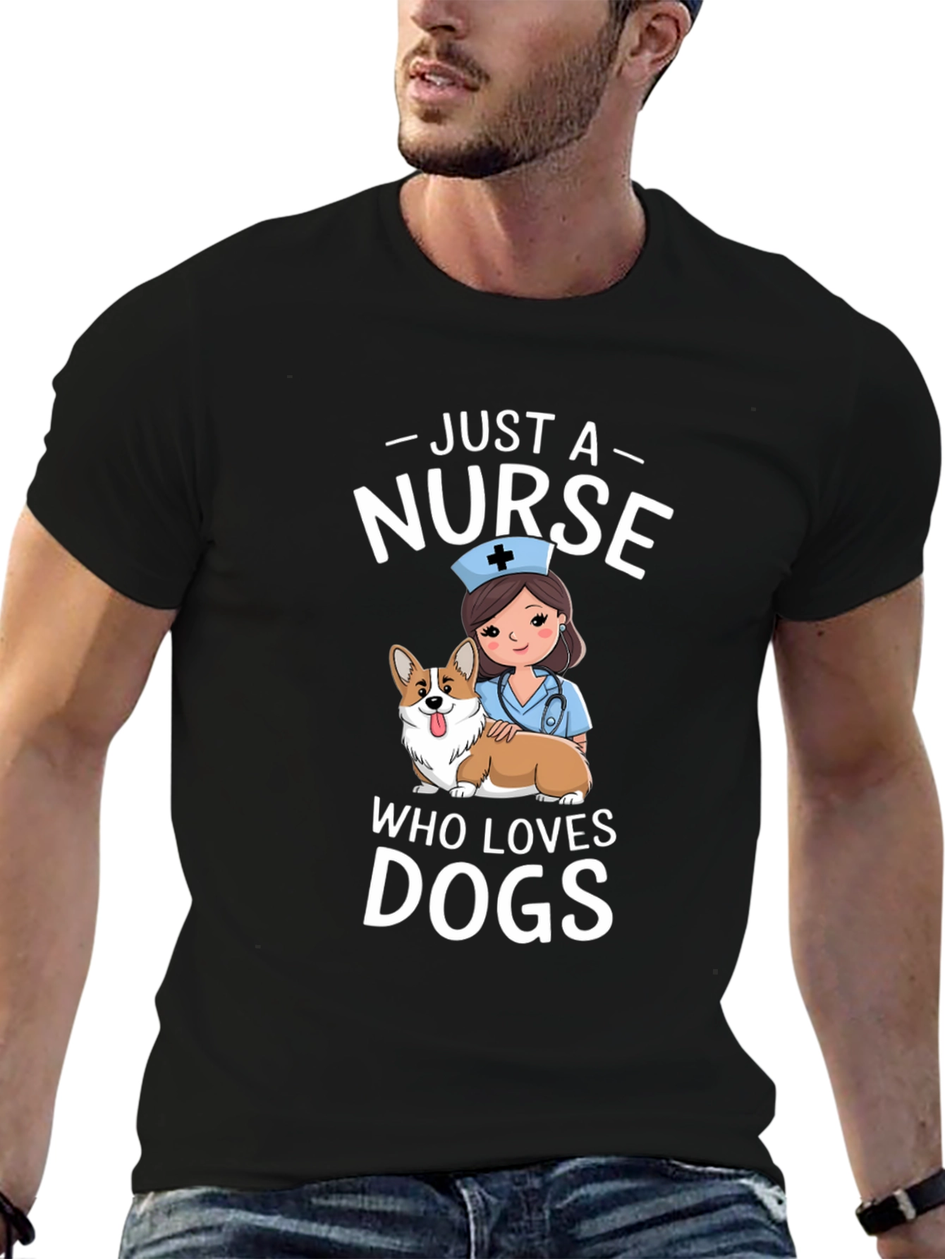 Black Just A Nurse Who Loves Dogs T-Shirt view 6