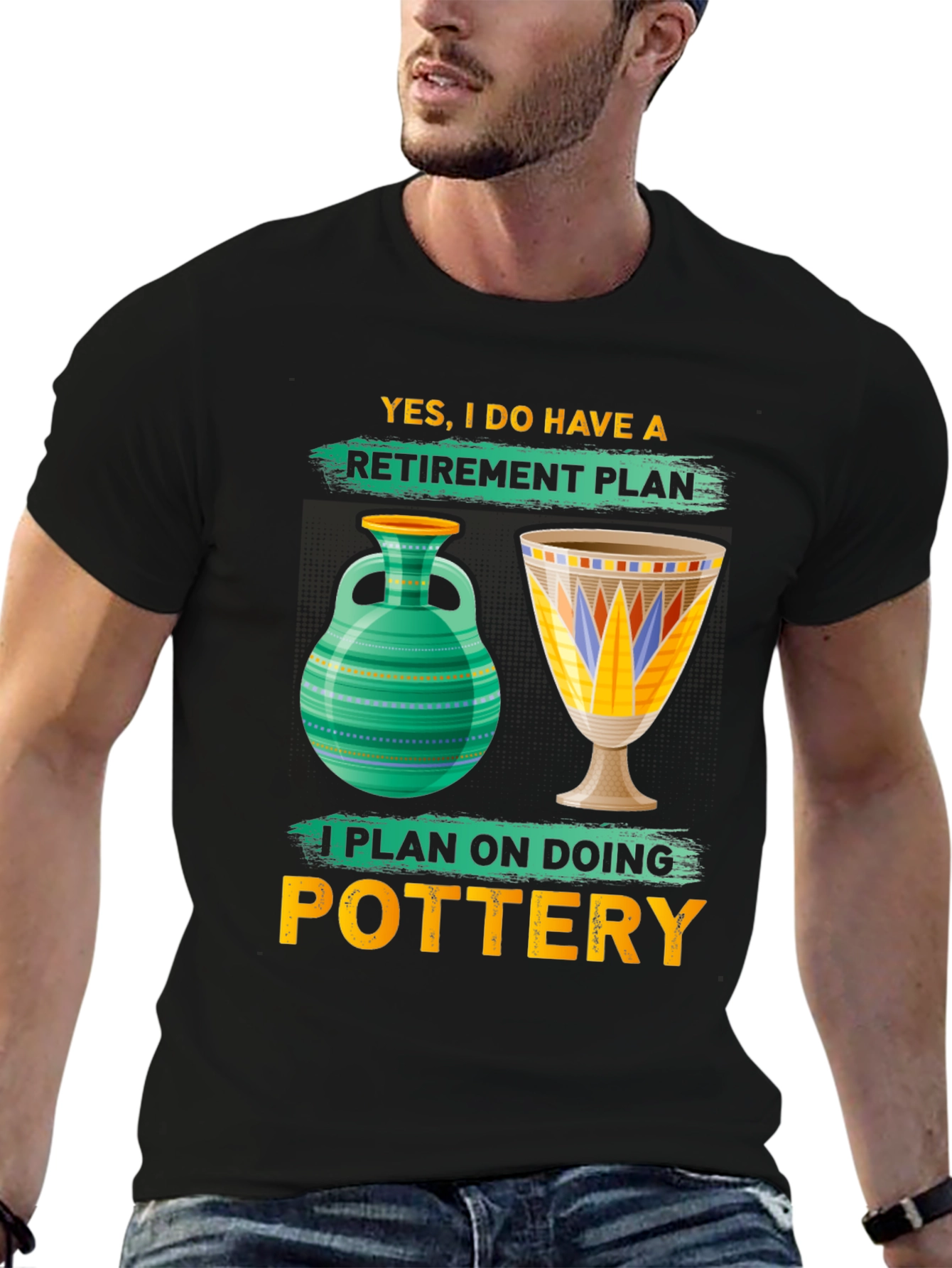Black Pottery Retirement Plan T-Shirt view 6