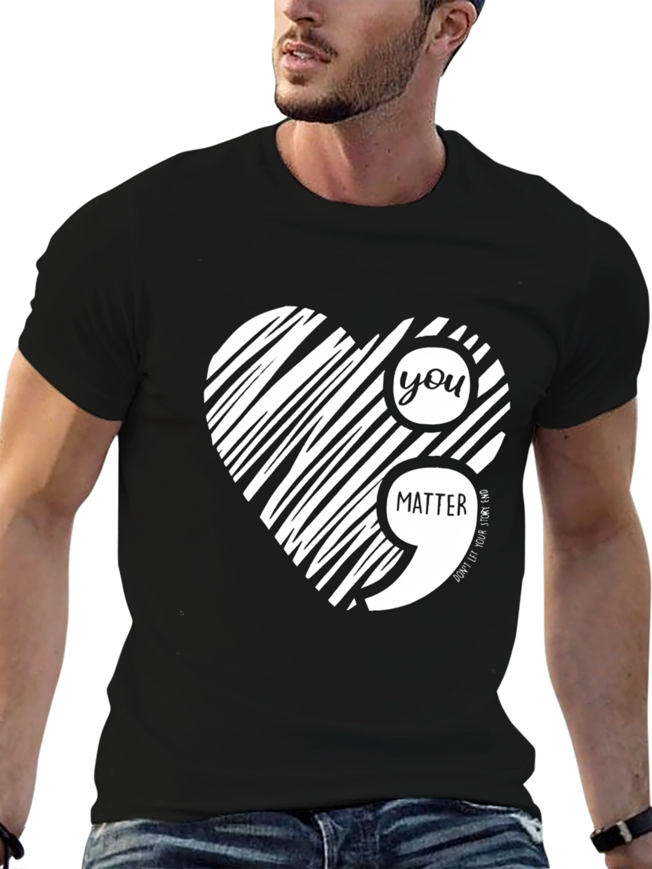 Black You Matter Semicolon Heart Black T-Shirt view 6