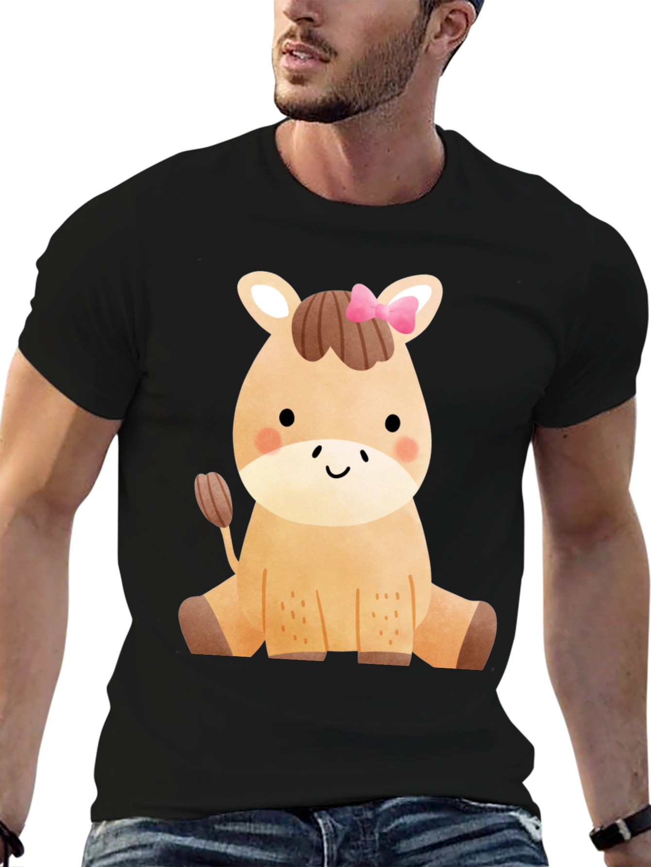 Black Cute Horse Graphic T-Shirt - Fun Animal Tee view 6