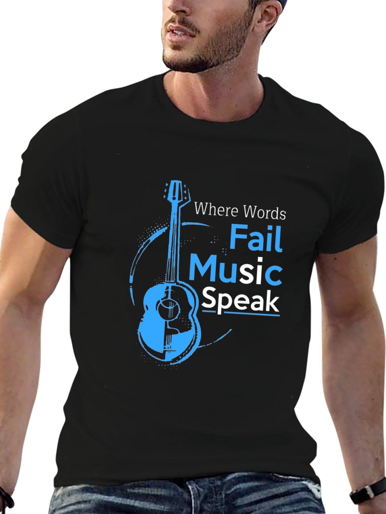 Black Music Speaks T-Shirt - Acoustic Guitar Design view 6