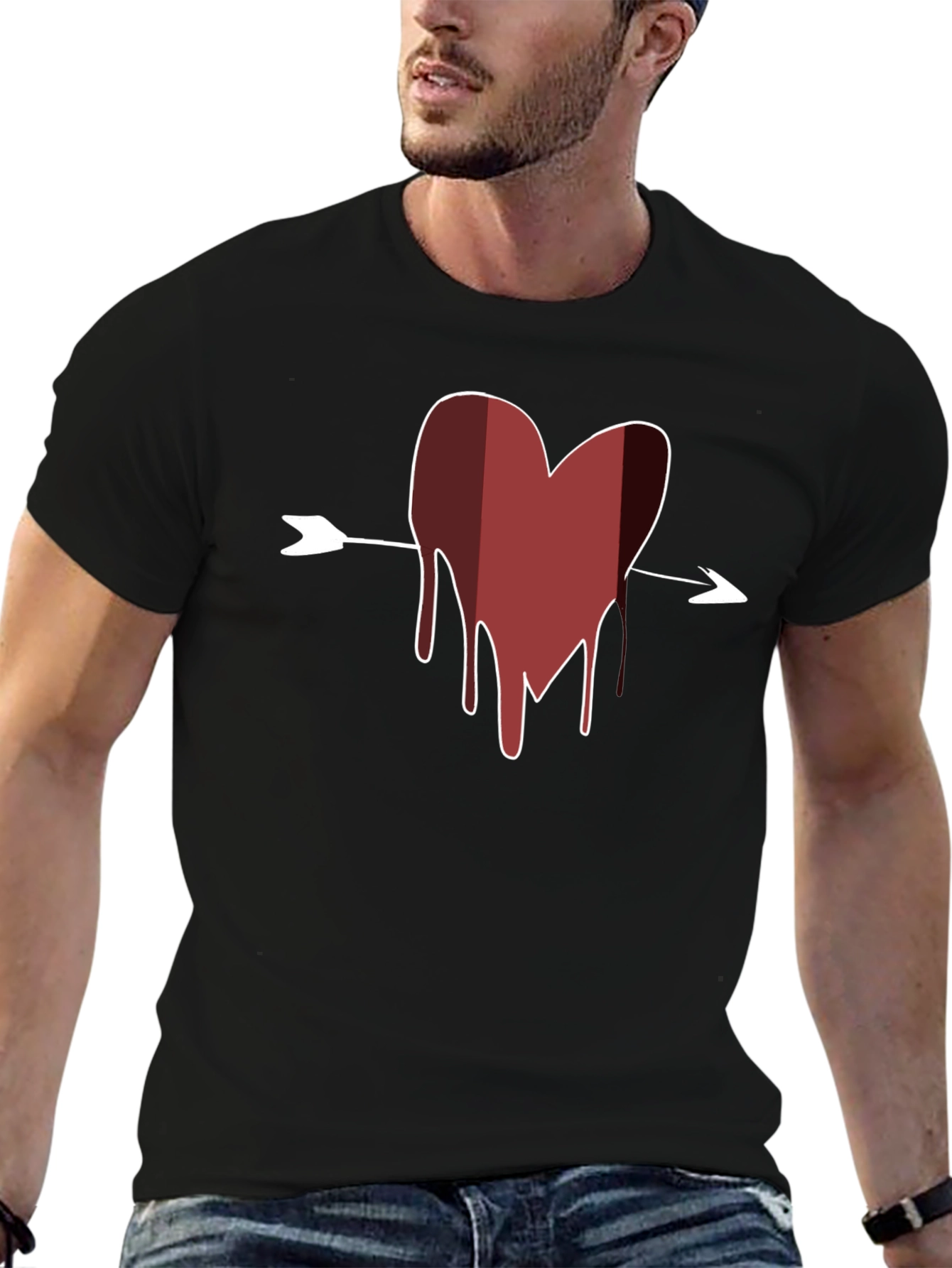 Black Bleeding Heart Arrow T-Shirt - Men's Black Tee view 6