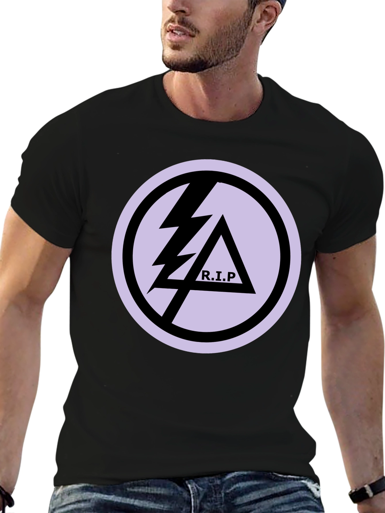 Black Black T-Shirt with R.I.P Lightning Bolt Graphic Print view 6