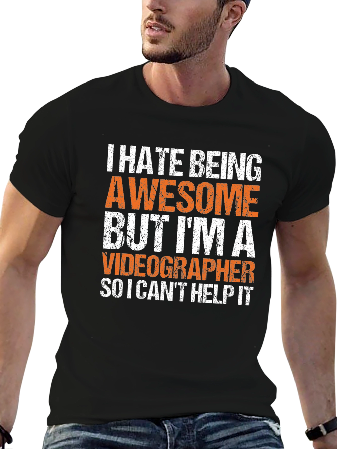 Black Awesome Videographer Graphic Tee - Black Cotton T-Shirt view 6