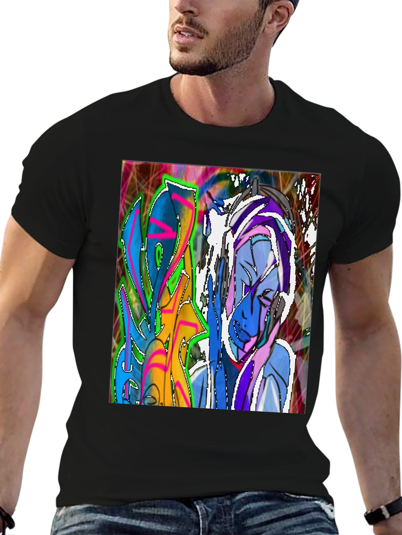 Black Abstract Graffiti Art T-Shirt - Street Style Tee view 6