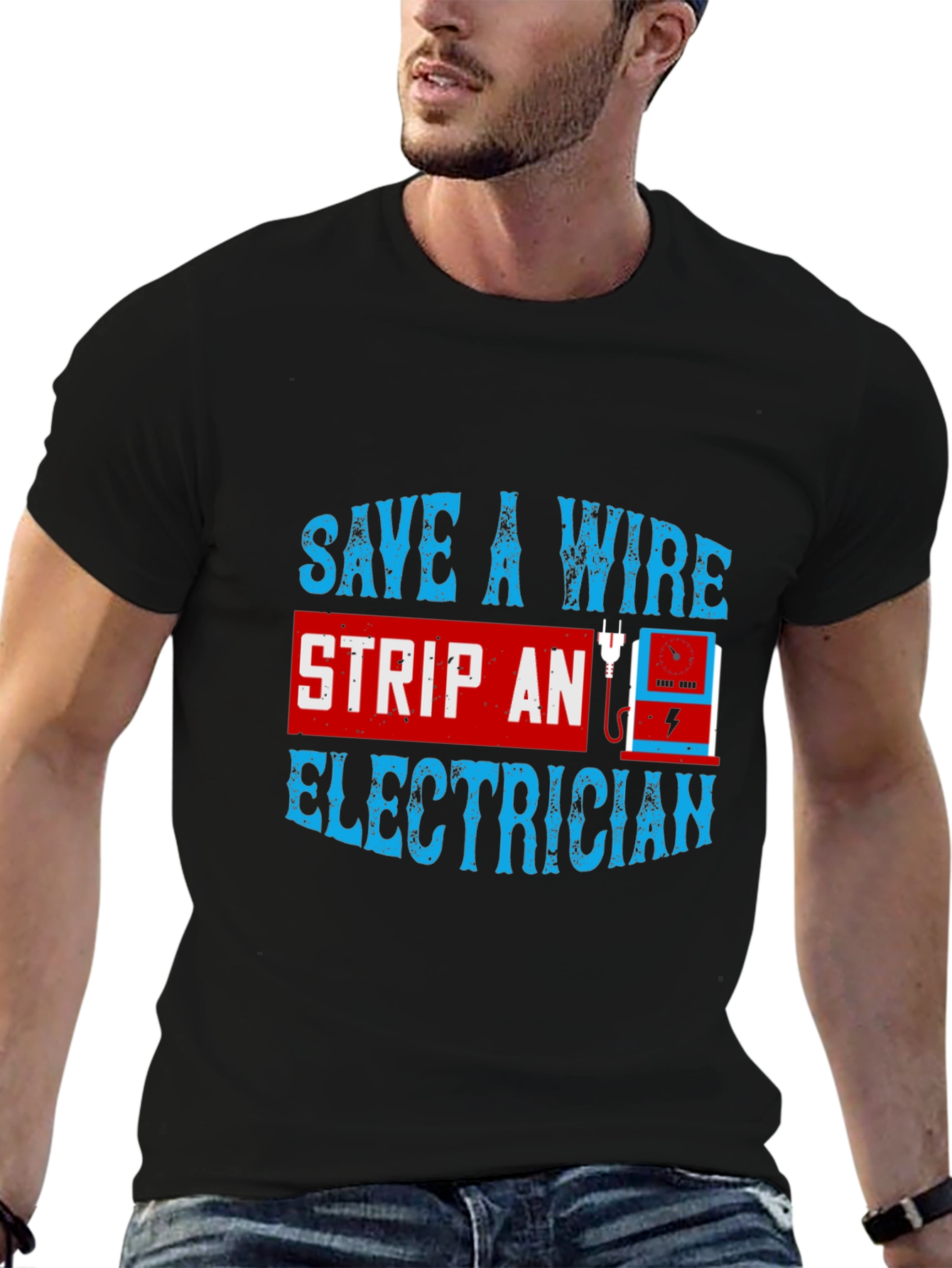 Black Electrician T-Shirt: Save A Wire Humor Tee view 6