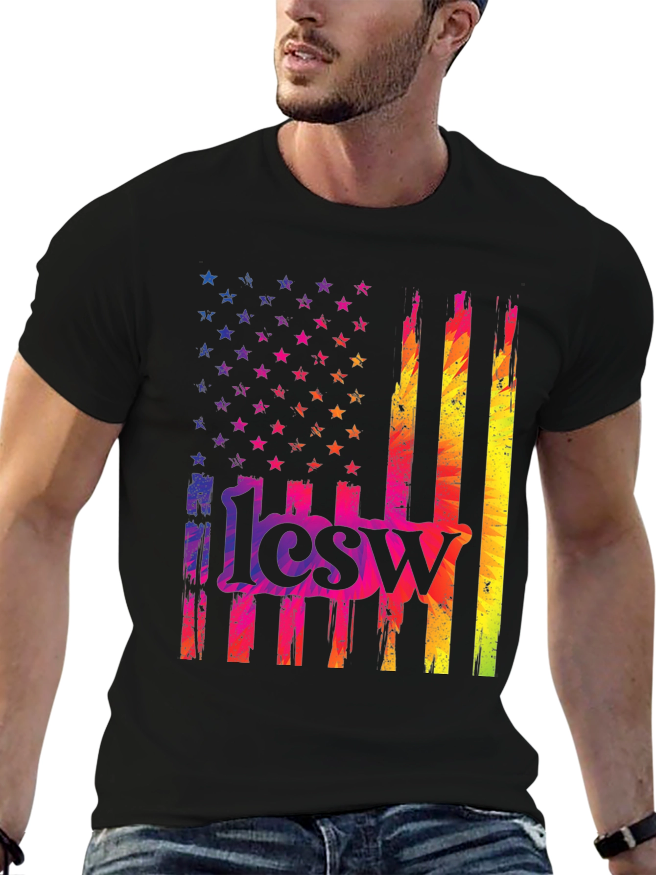 Black Rainbow American Flag 1lcsw T-Shirt view 6