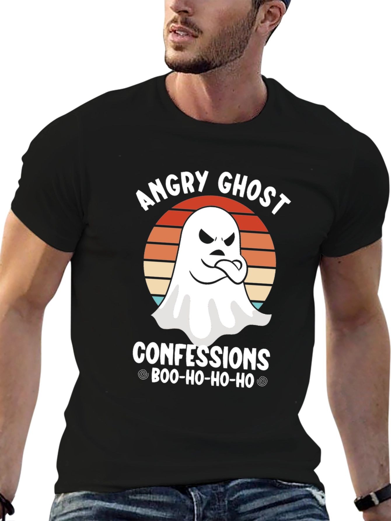 Black Angry Ghost Confessions Boo-Ho-Ho-Ho T-Shirt view 6