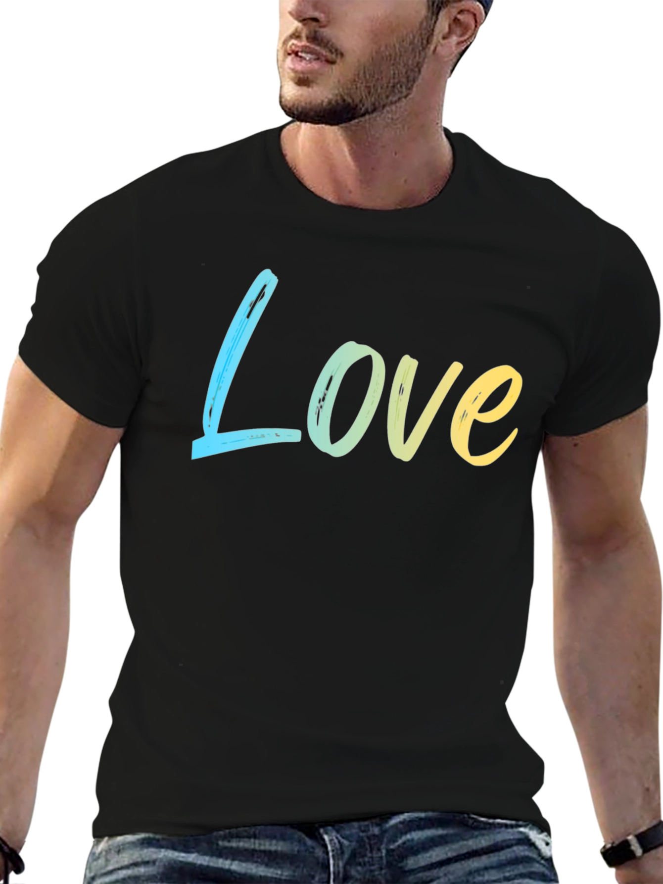 Black Love Gradient Tee - Soft Cotton Blend, Casual Style view 6