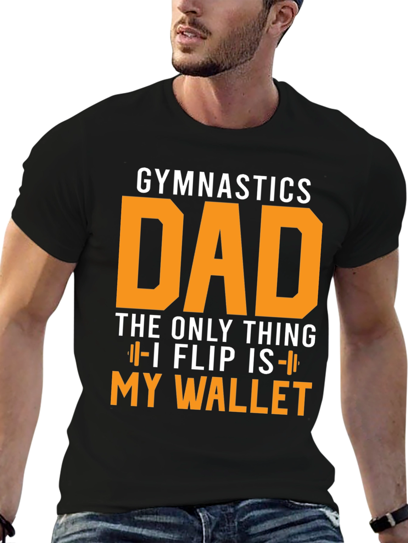 Black Gymnastics Dad T-Shirt - Flipping Wallet Humor view 6
