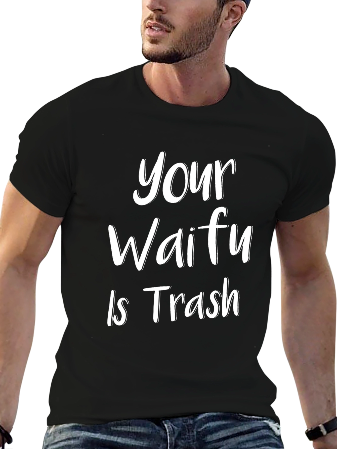 Black Your Waifu is Trash Funny Graphic T-Shirt view 6
