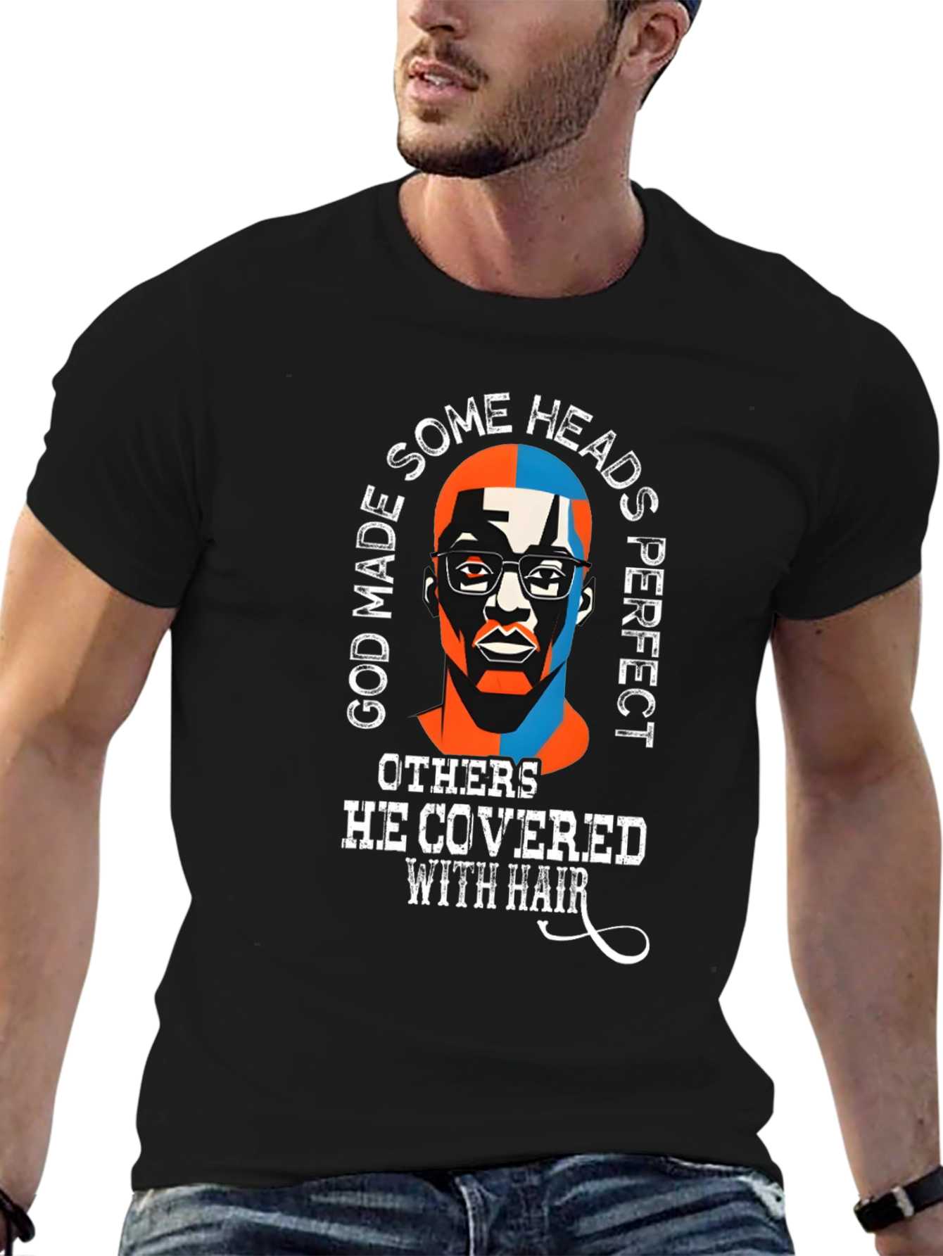 Black God Made Some Heads Perfect Funny T-Shirt view 6