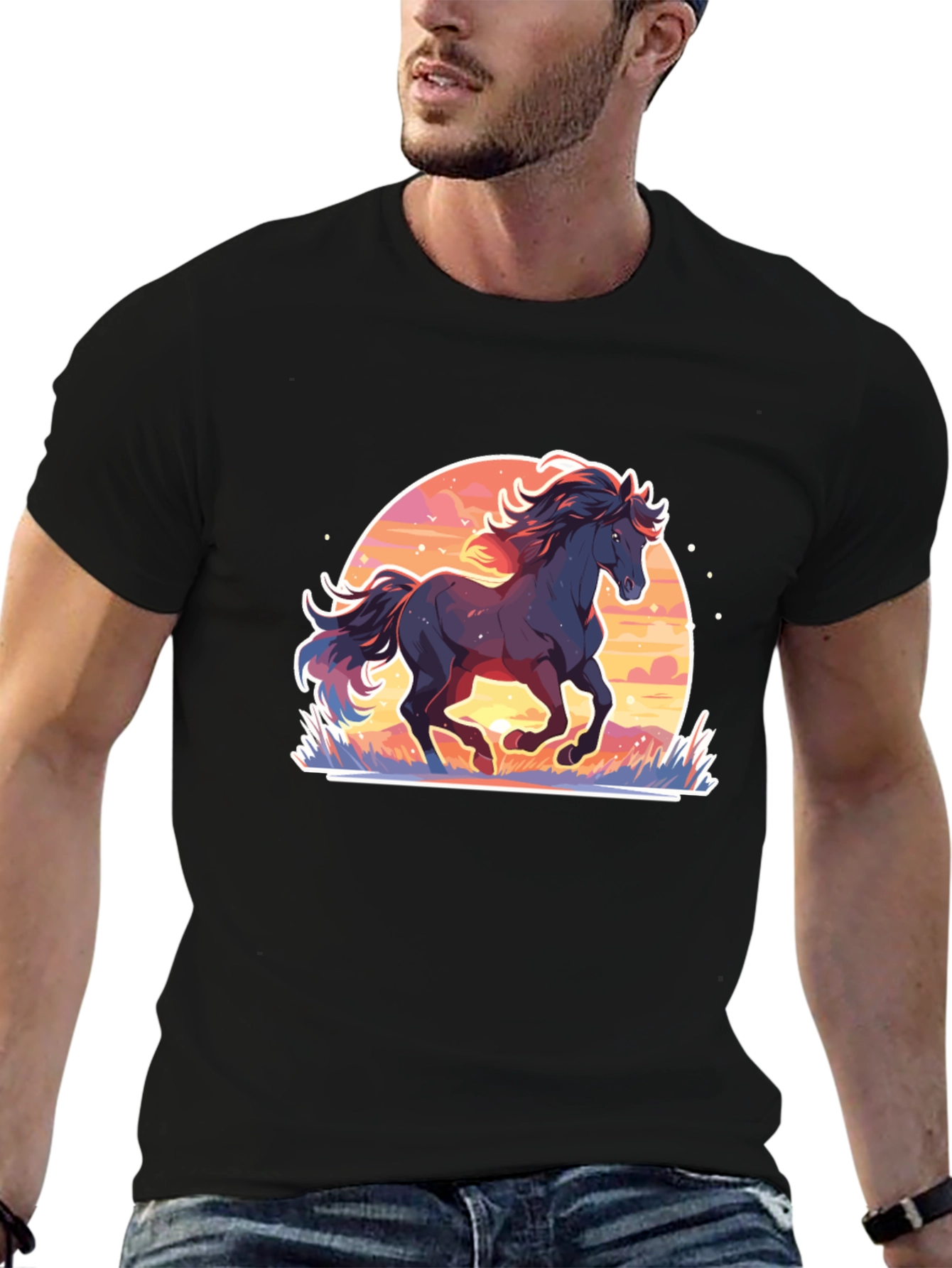 Black Majestic Horse Graphic Tee - Black Cotton Comfort view 6