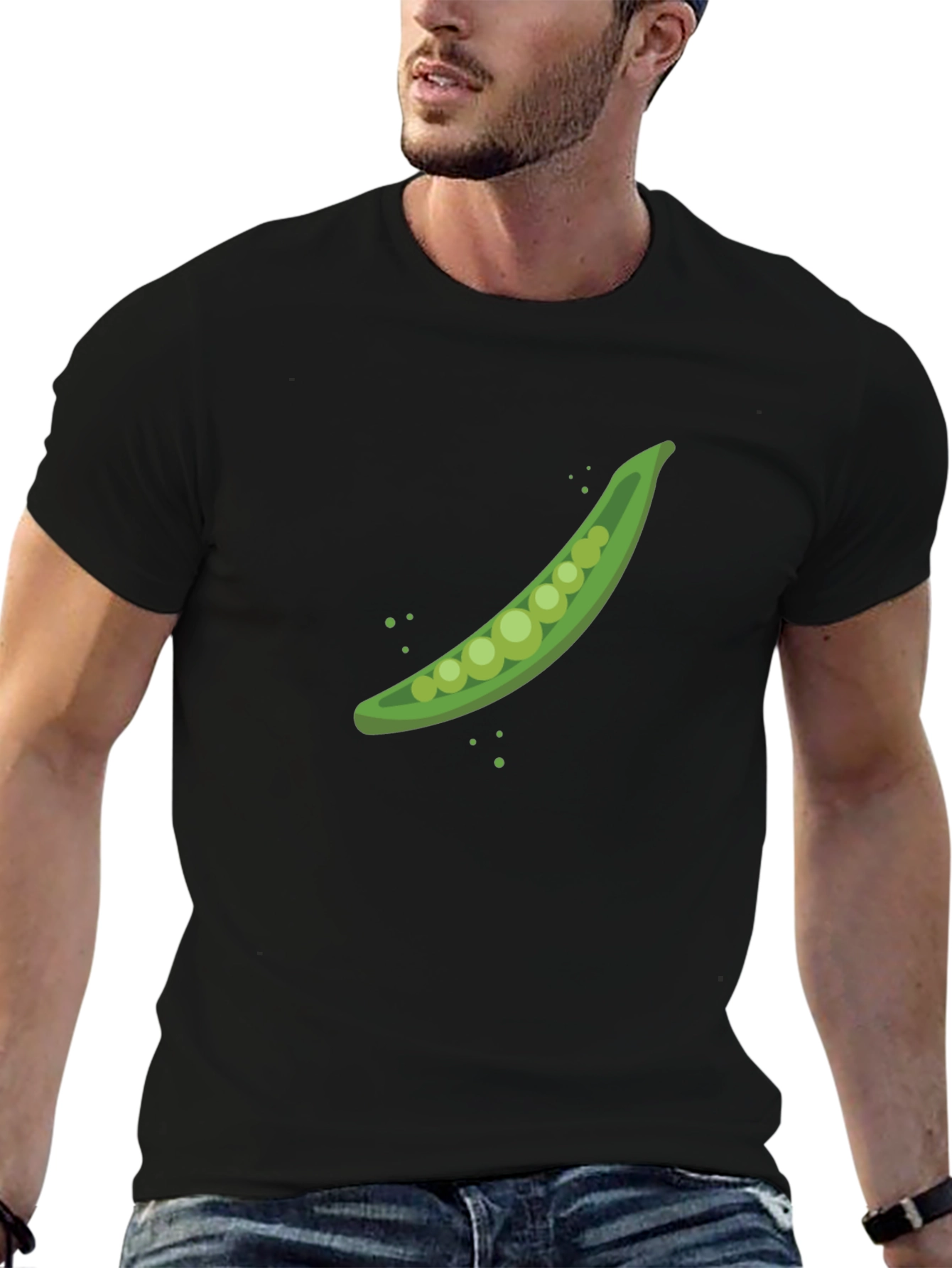 Black Pea Pod Graphic T-Shirt - Black Cotton Tee view 6