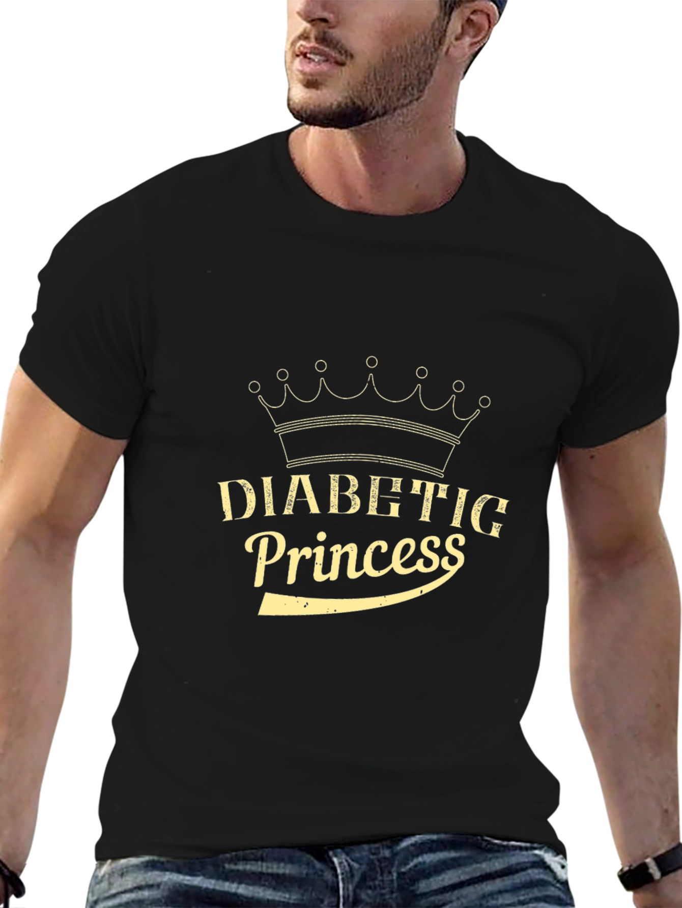 Black Diabetic Princess Graphic T-Shirt - Black Cotton Tee view 6