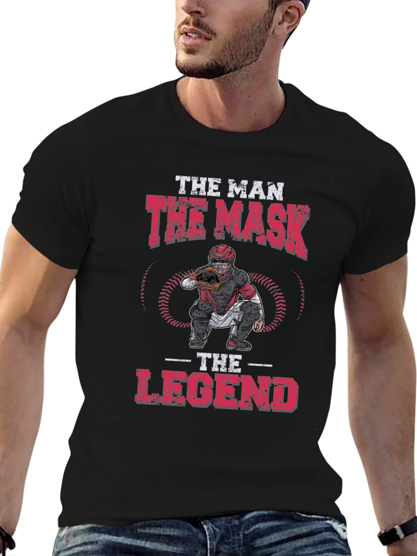 Black The Man, The Mask, The Legend Baseball Catcher Graphic Tee view 6