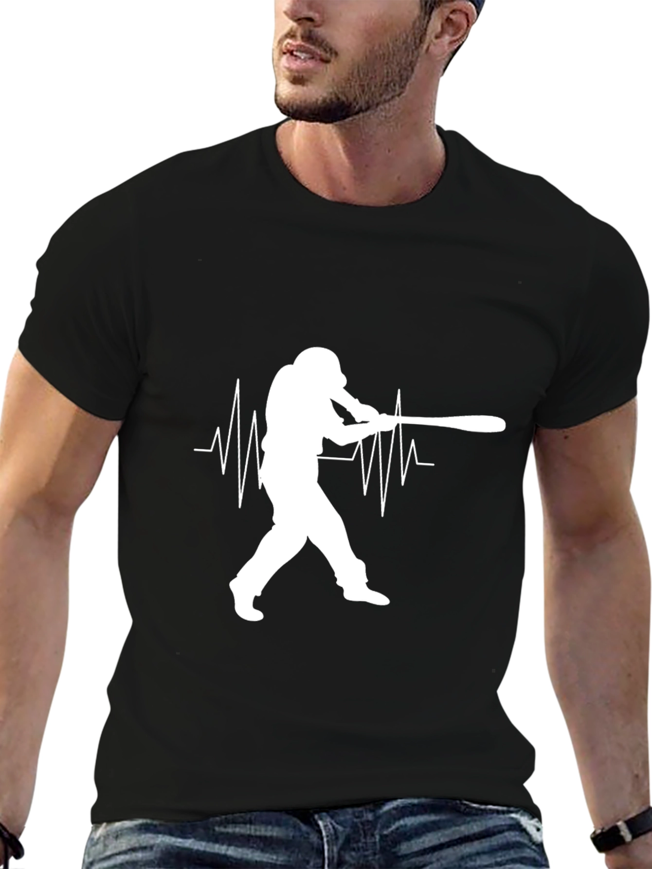 Black Baseball Heartbeat Tee - Black T-Shirt view 6