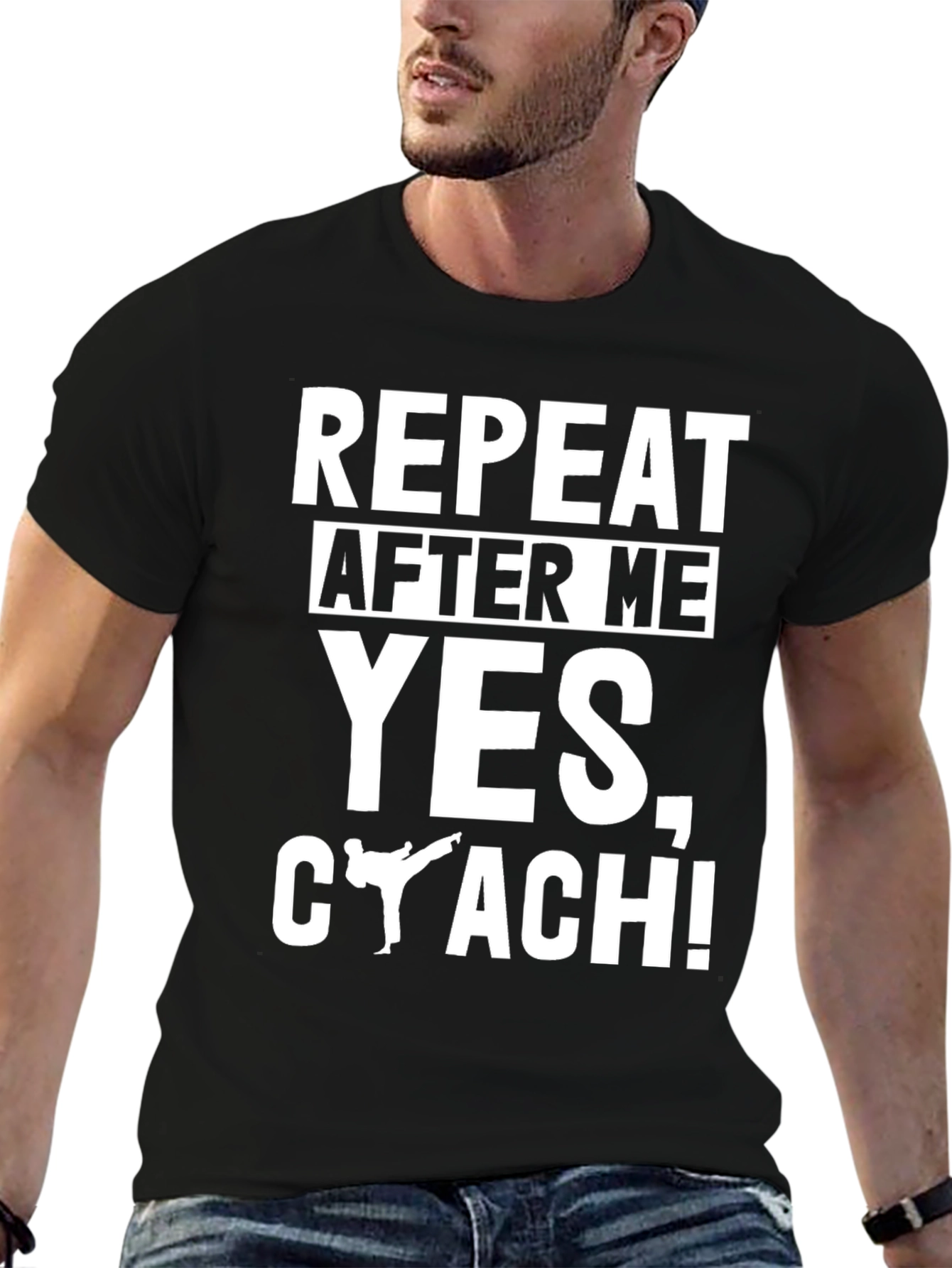 Black Repeat After Me Yes, Coach! T-Shirt view 6